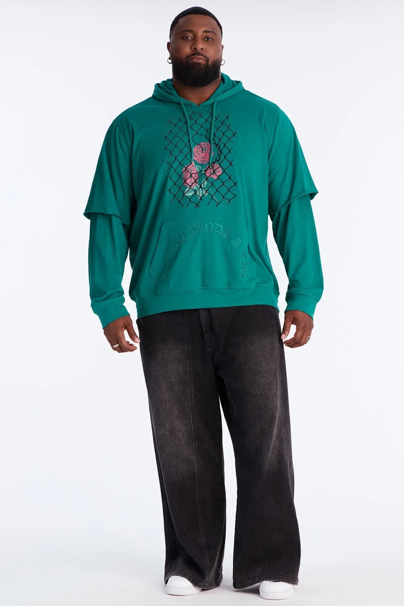 Graphic Hooded Twofer Shirt - Green