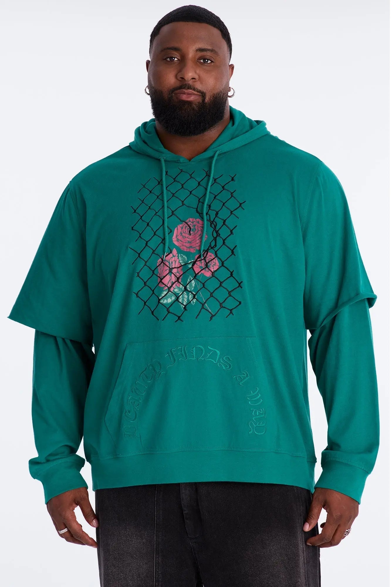Graphic Hooded Twofer Shirt - Green