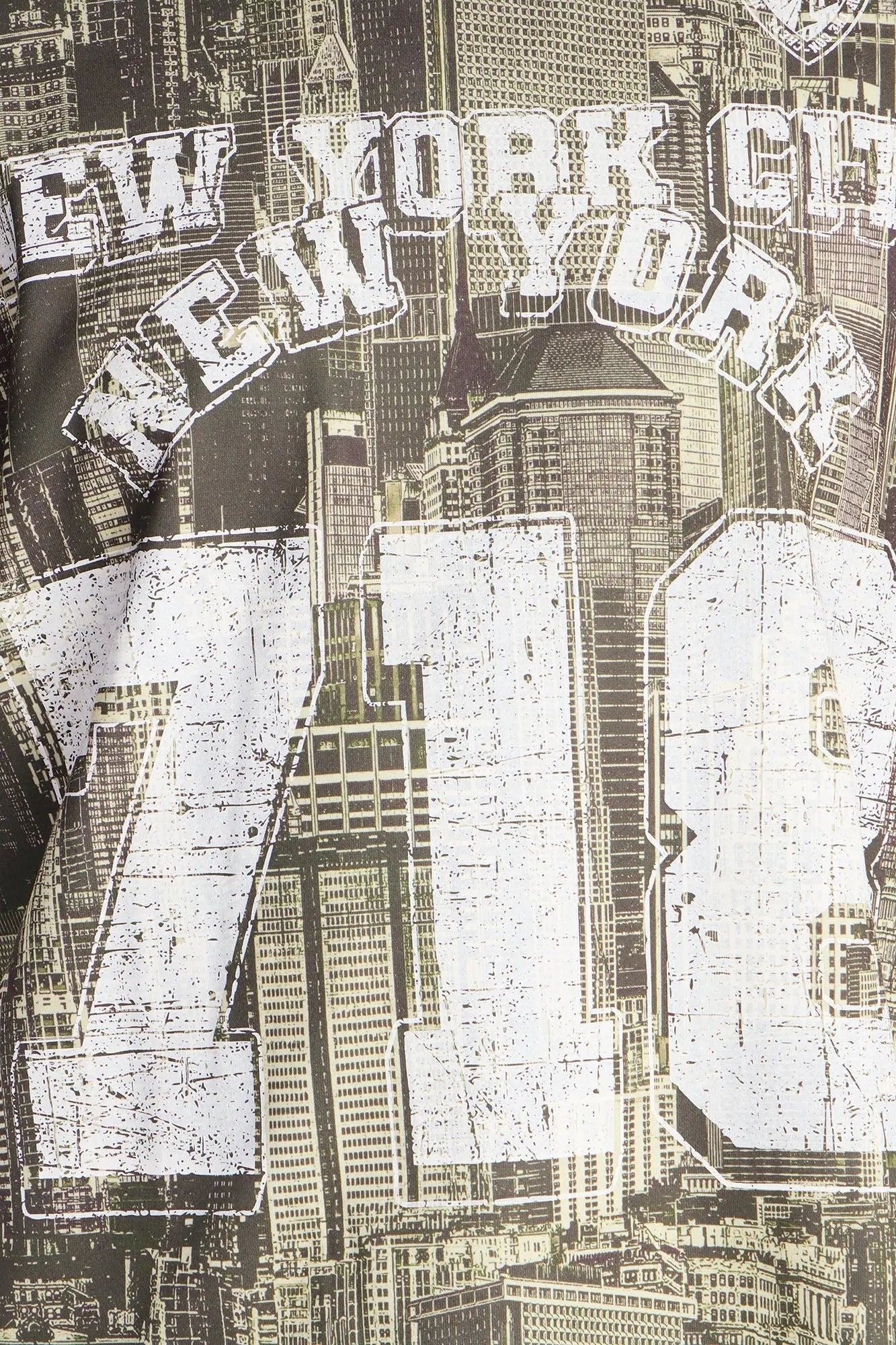 Oversized Concrete Jungle Skylines Long Sleeve Tee - Green/combo