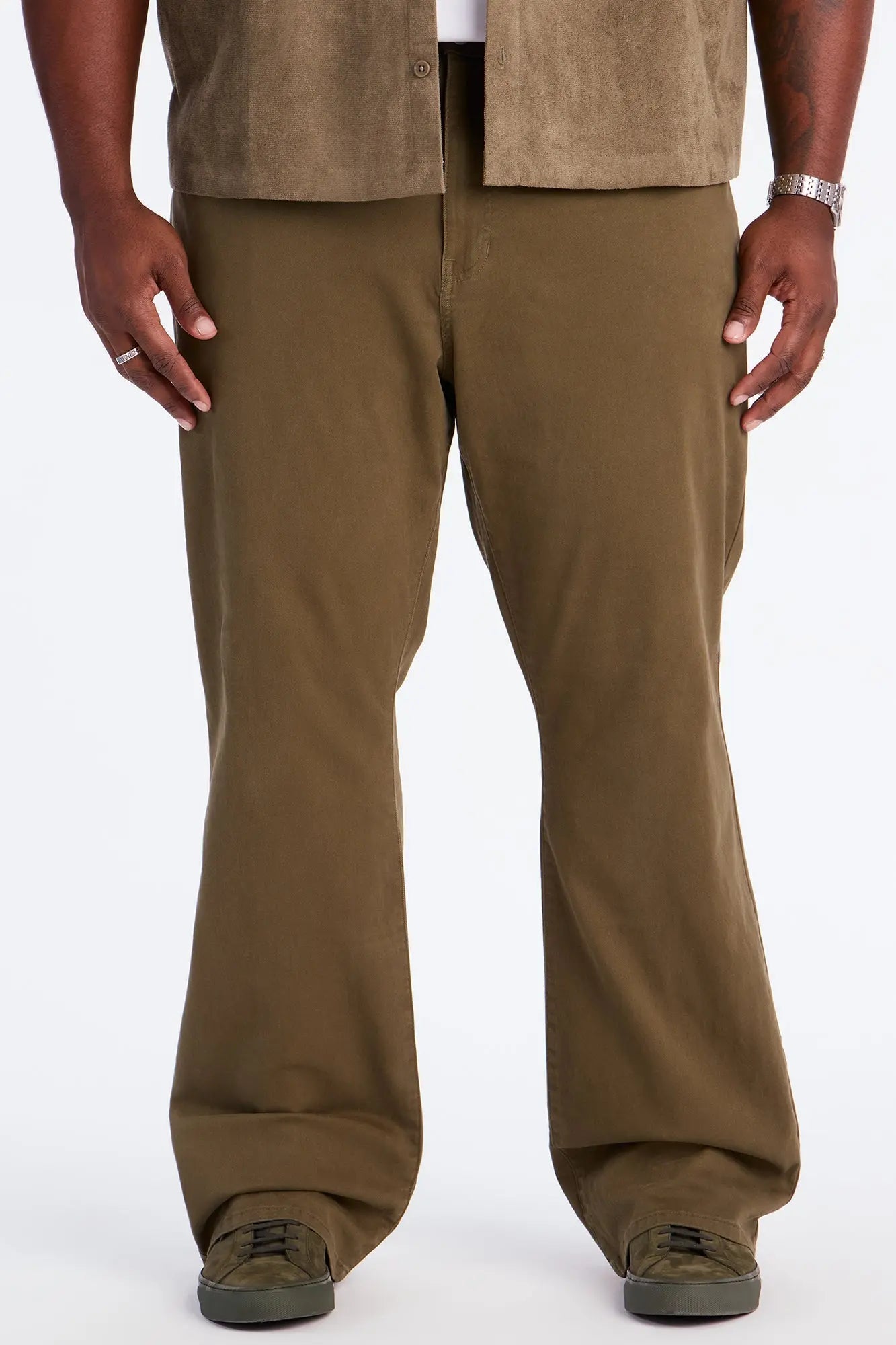 Mac Chino Stacked Slim Flare Pants - Olive