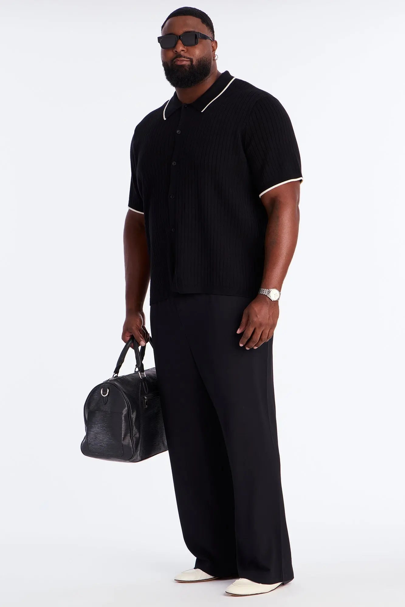 Garrison Knitted Button Up Shirt - Black