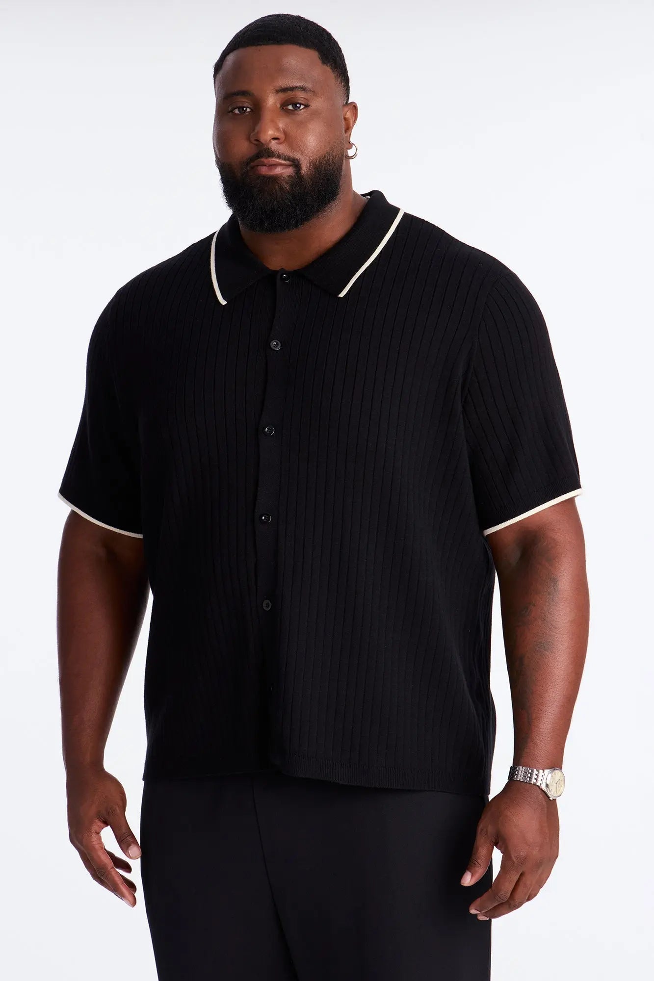 Garrison Knitted Button Up Shirt - Black