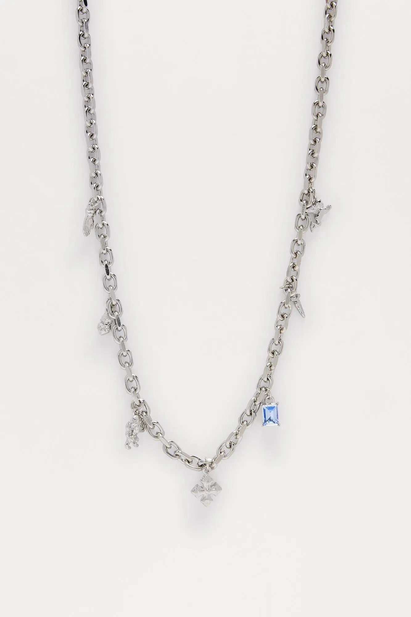 Staggered Dangling Charm Link Necklace - Silver