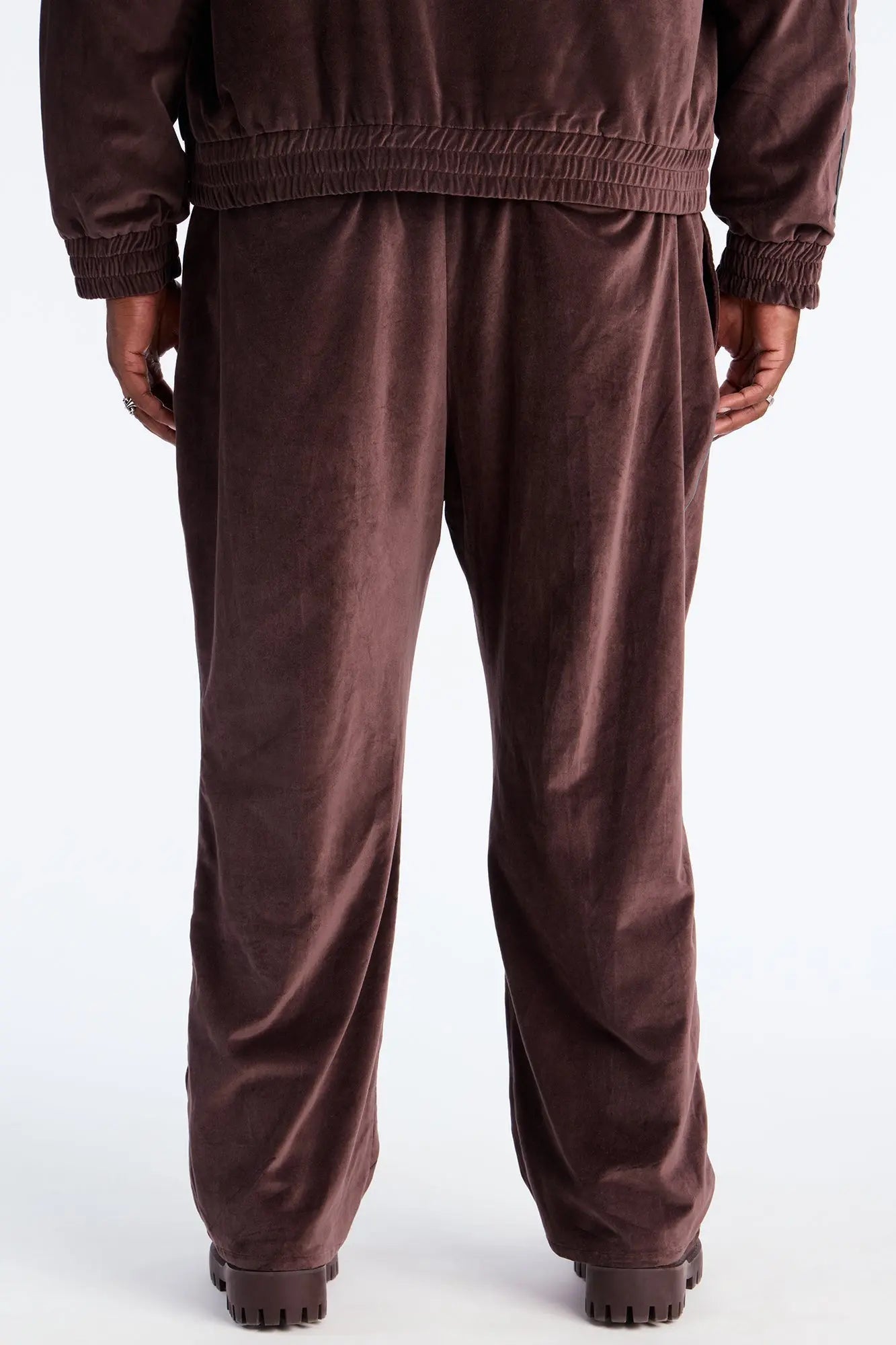 Straight Around The Track Faux Velour Piped Pant - Brown