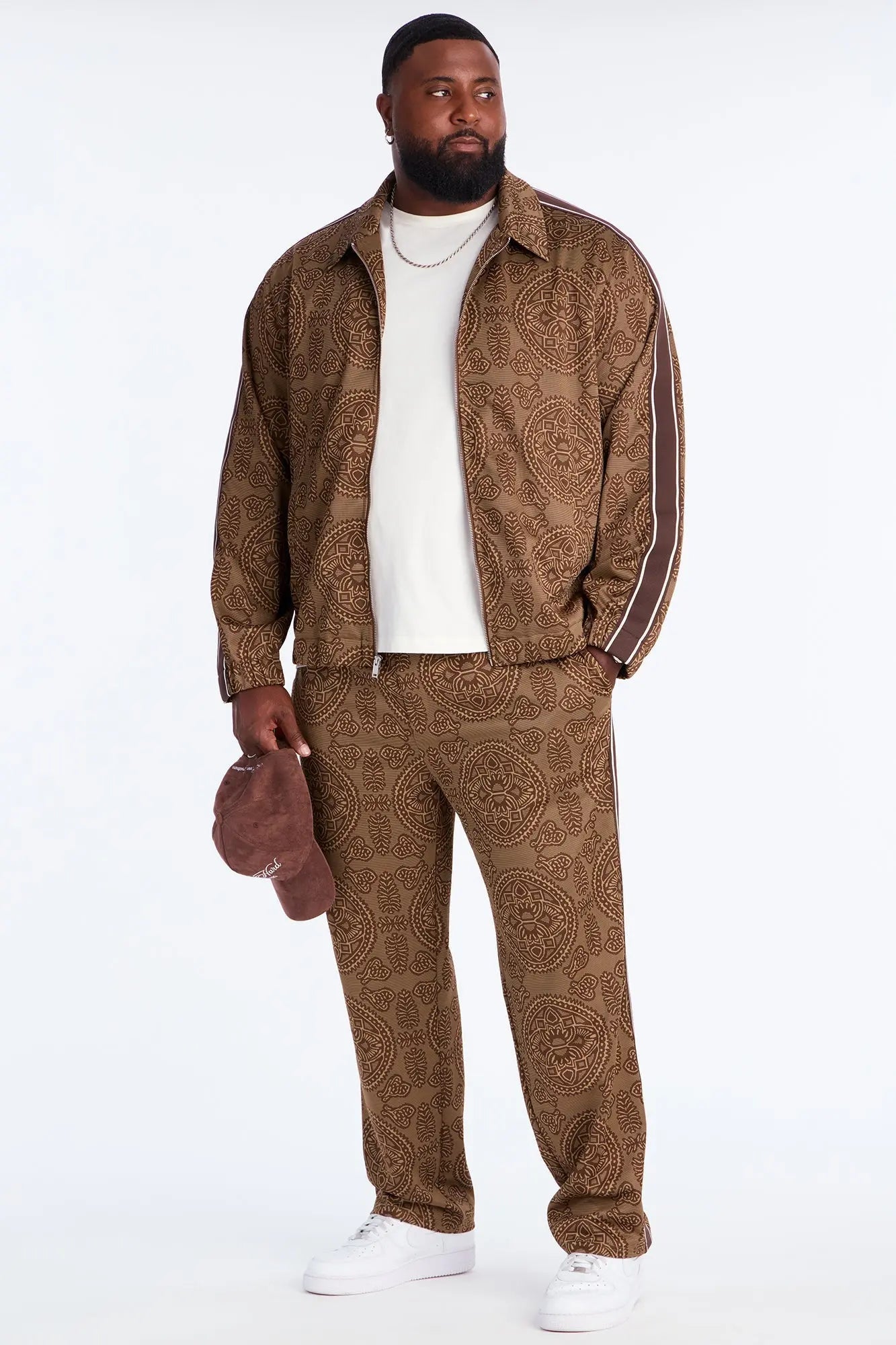 All Over Jacquard Track Jacket - Brown/combo