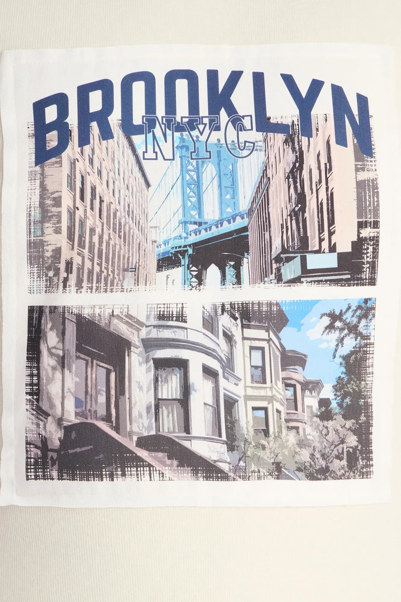 Relaxed Brooklyn NYC Frayed Patchwork Short Sleeve Tee - Off White/combo
