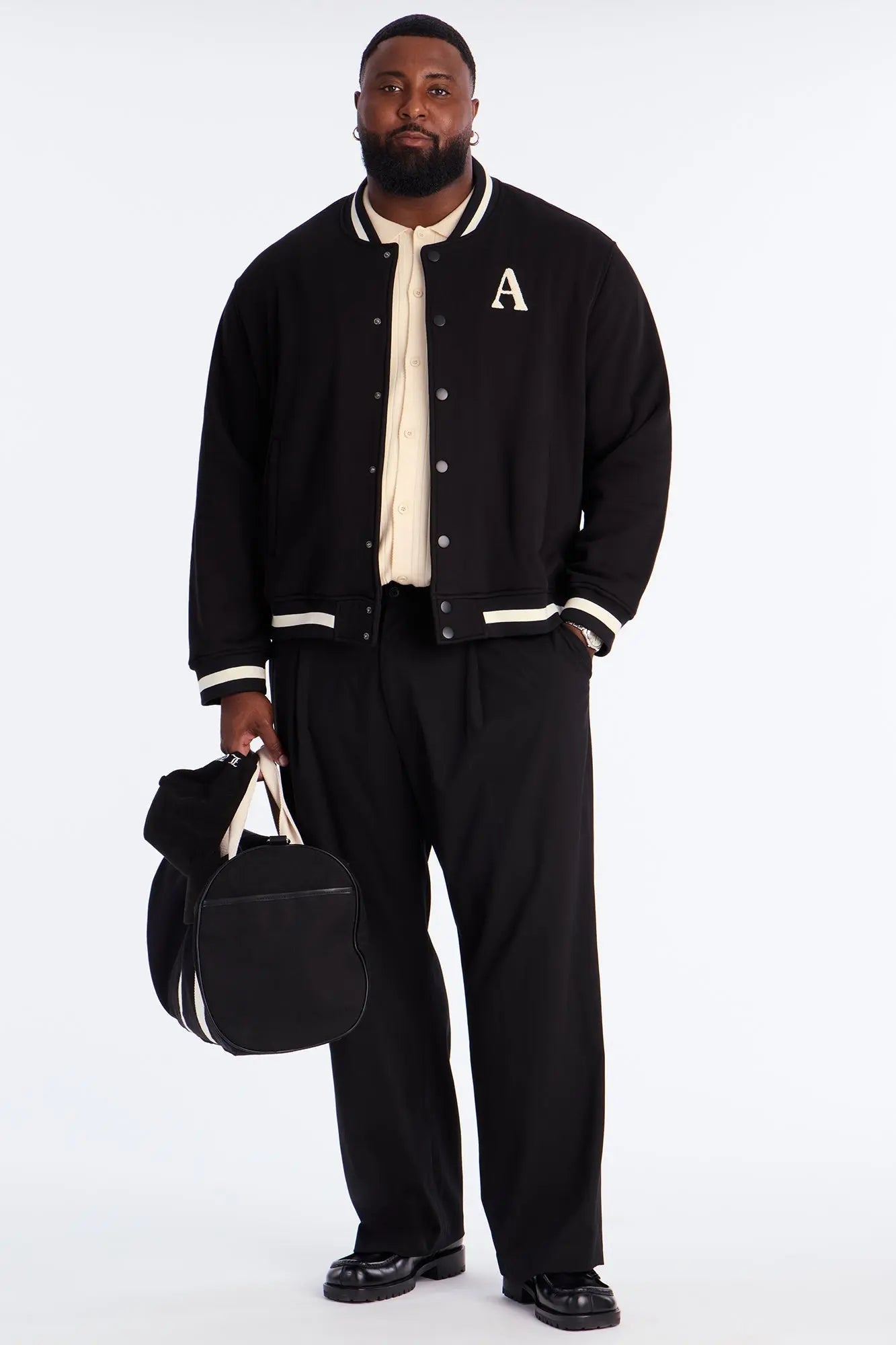 Embroidered Angels Above Varsity Jacket - Black