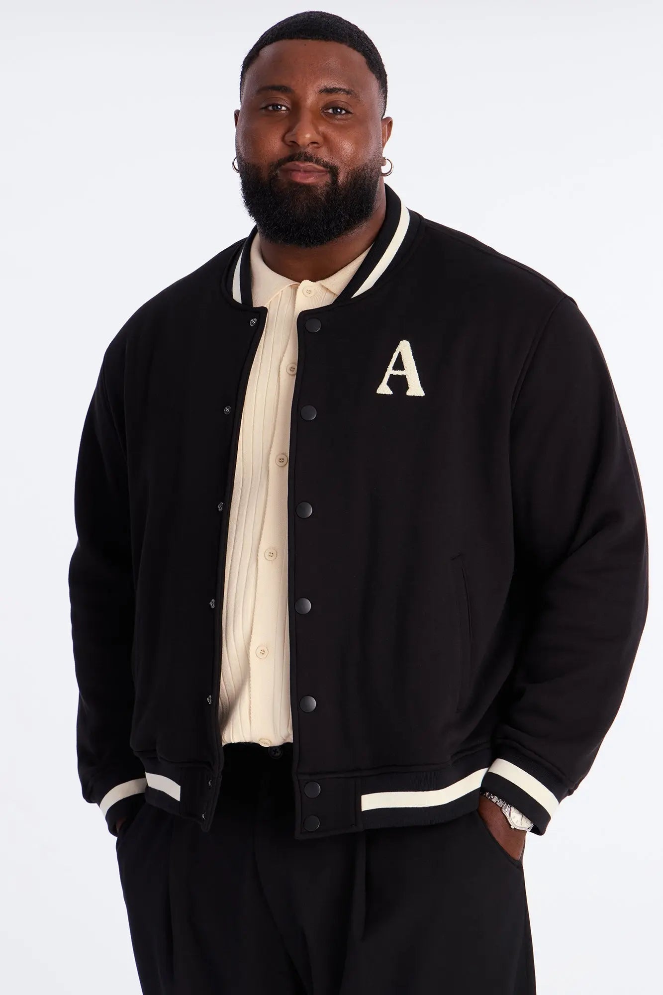 Embroidered Angels Above Varsity Jacket - Black