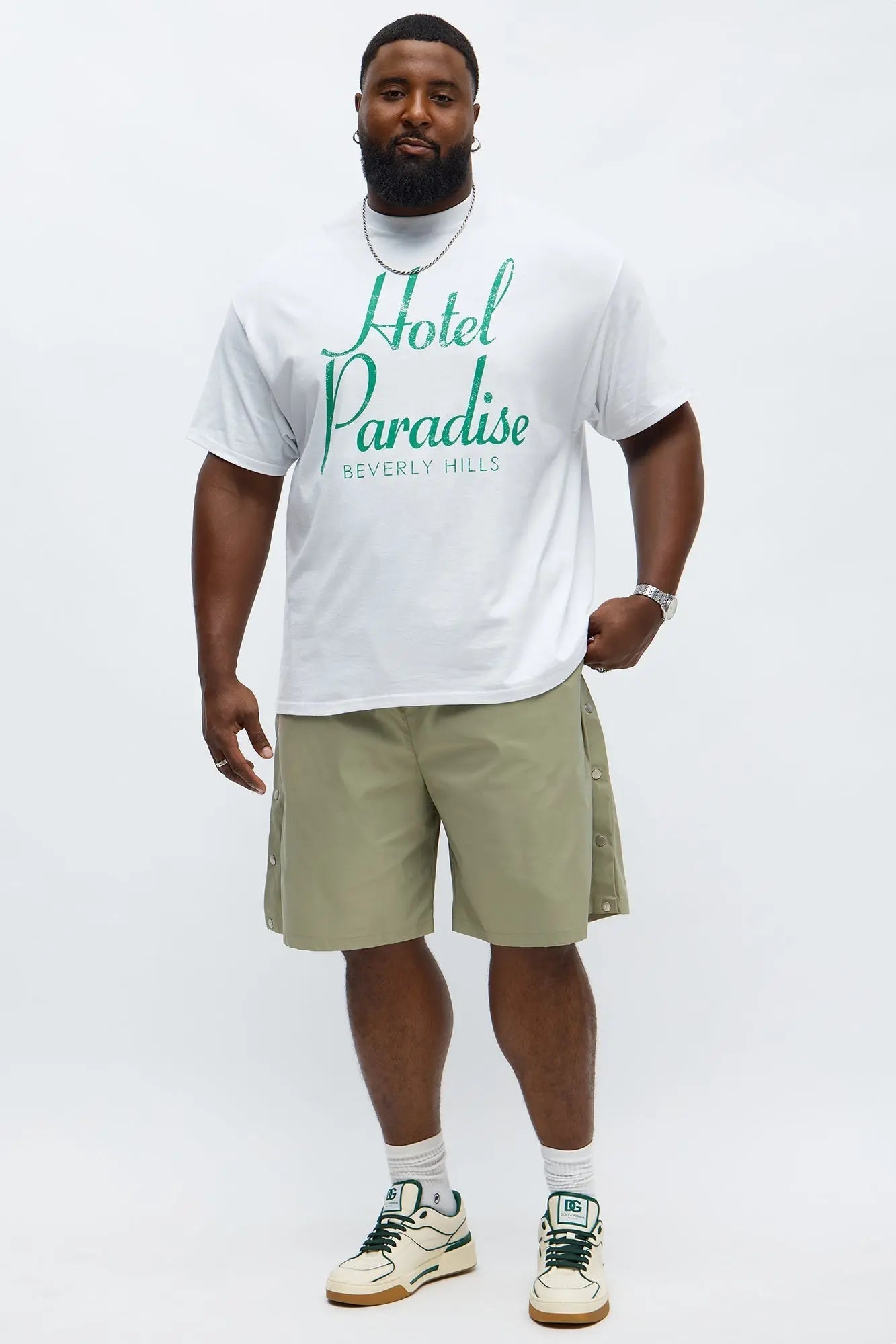 Baggy Lose Control Snap Button Short - Sage