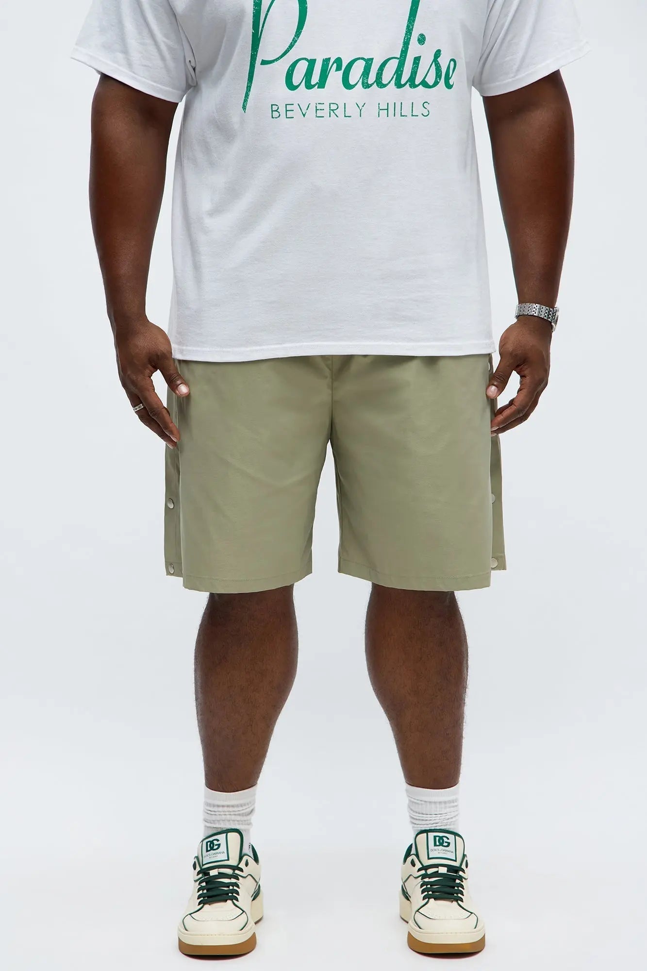 Baggy Lose Control Snap Button Short - Sage