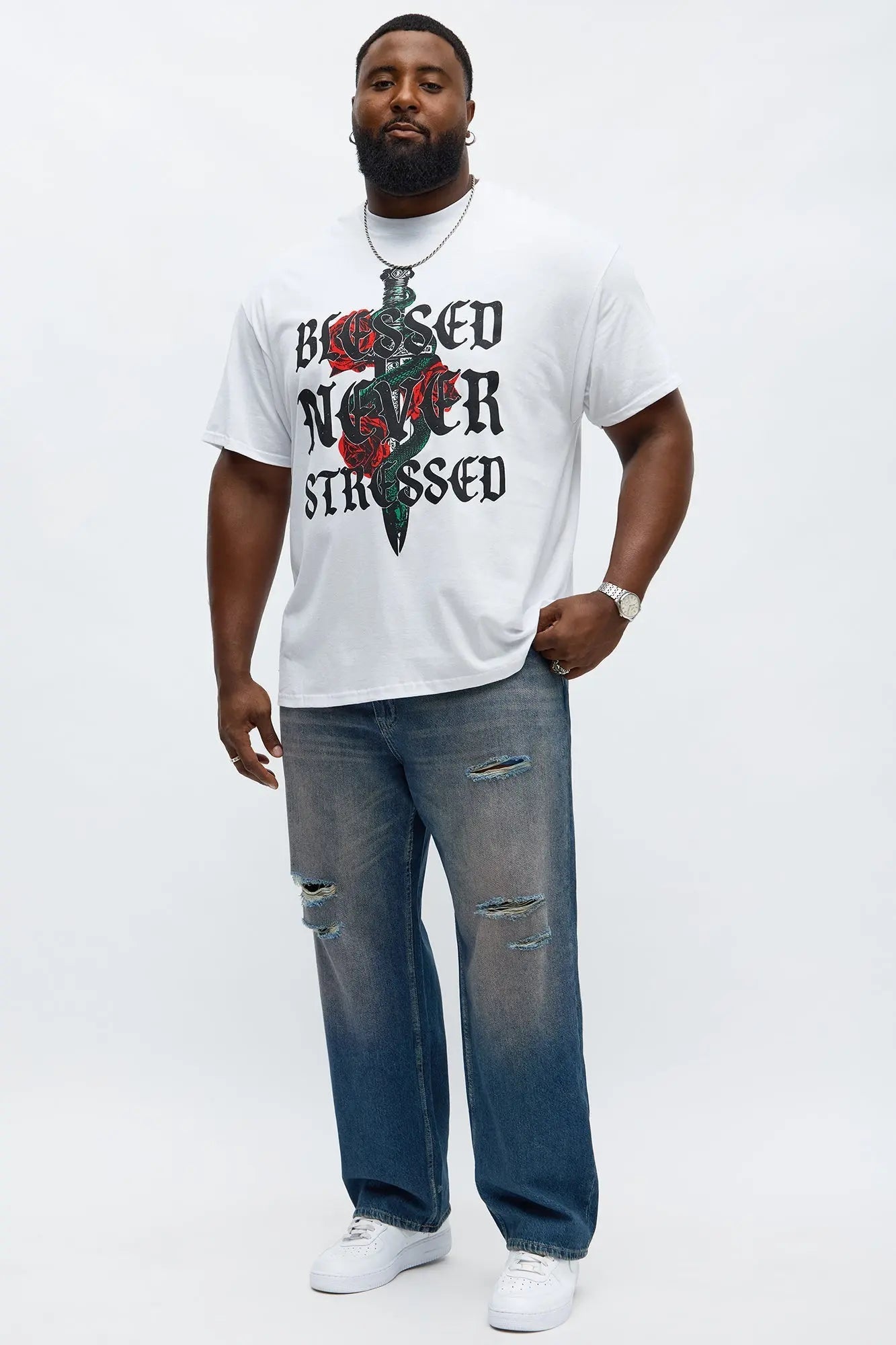Relaxed Straight Haze Distressed Jean - Vintage Blue Wash
