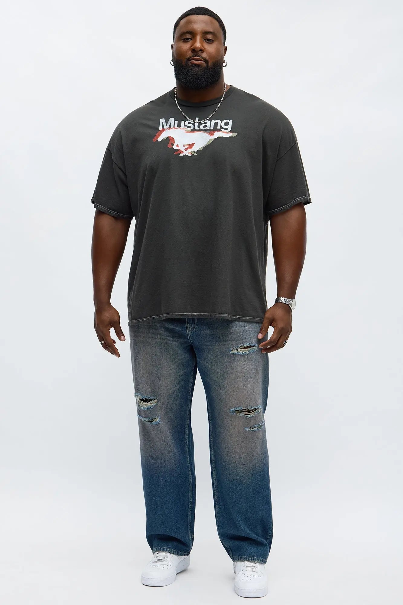Ford Mustang Run With The Number One Boxy Short Sleeve Tee - Black Wash