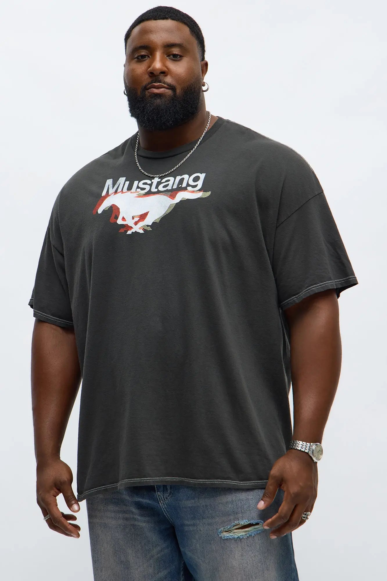 Ford Mustang Run With The Number One Boxy Short Sleeve Tee - Black Wash