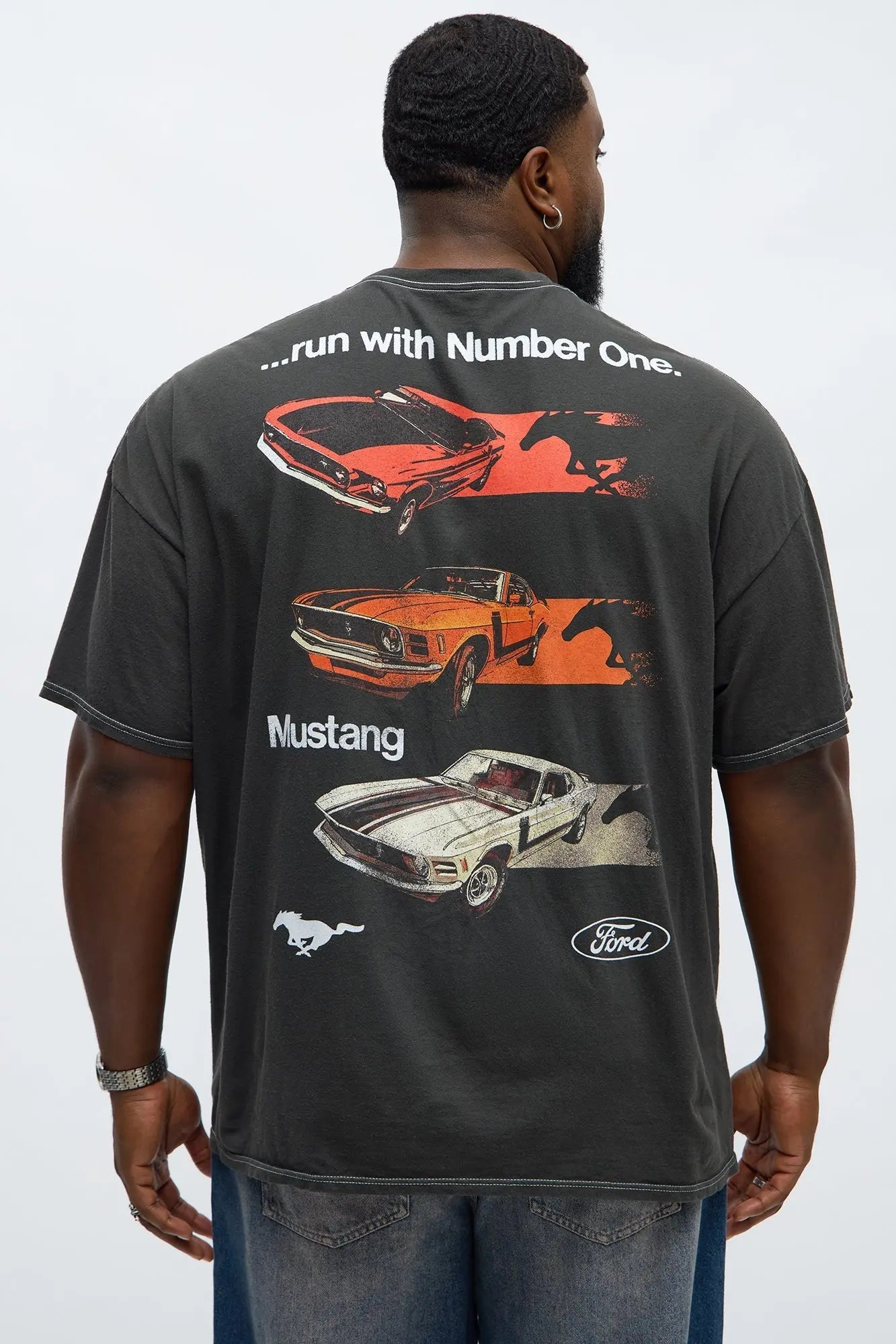 Ford Mustang Run With The Number One Boxy Short Sleeve Tee - Black Wash