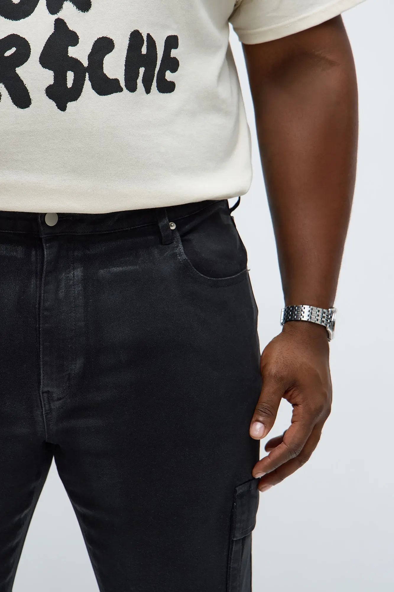 Skinny Down The Streets Waxed Cargo Jean - Black