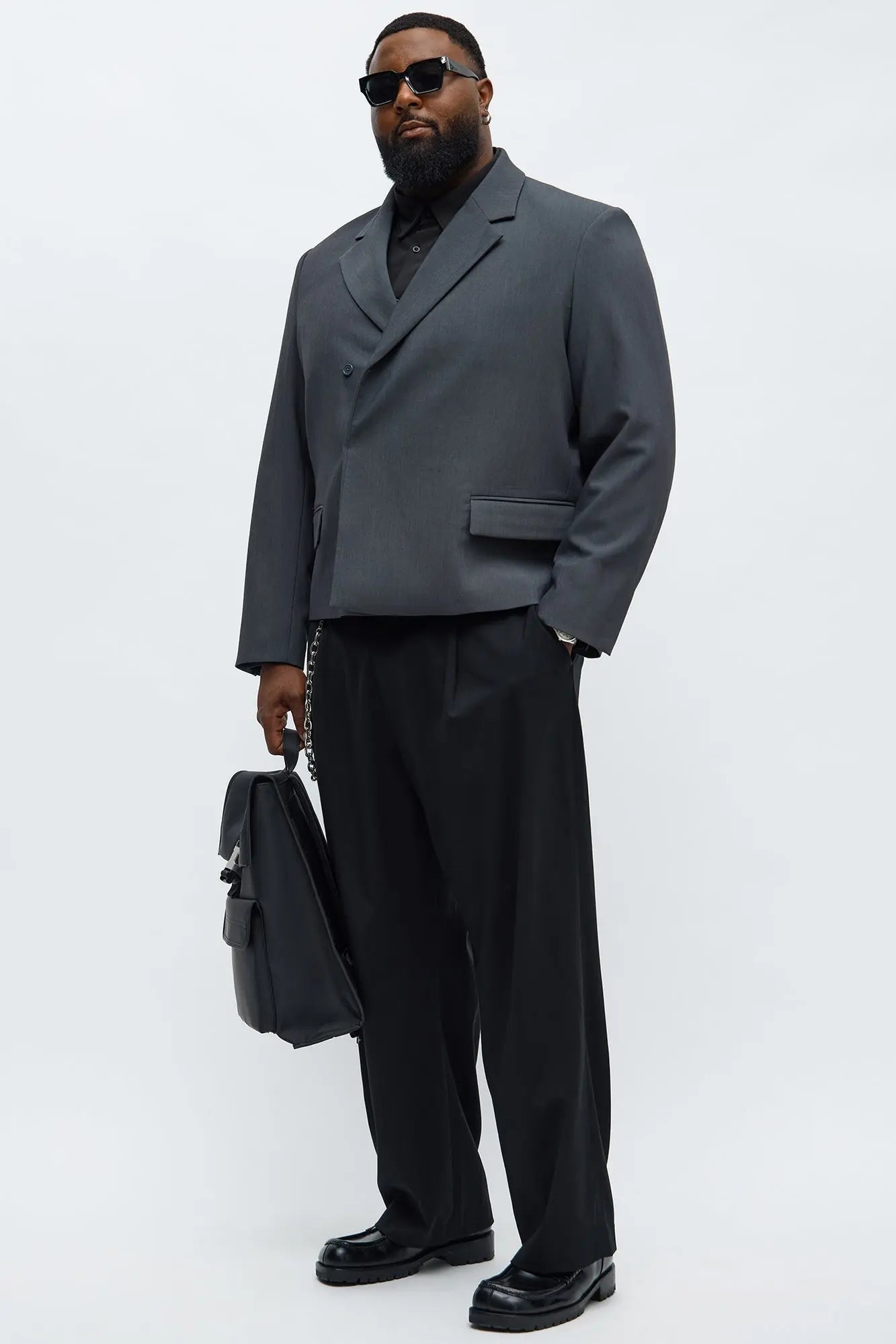 Ronan Cropped Double Breasted Blazer - Charcoal