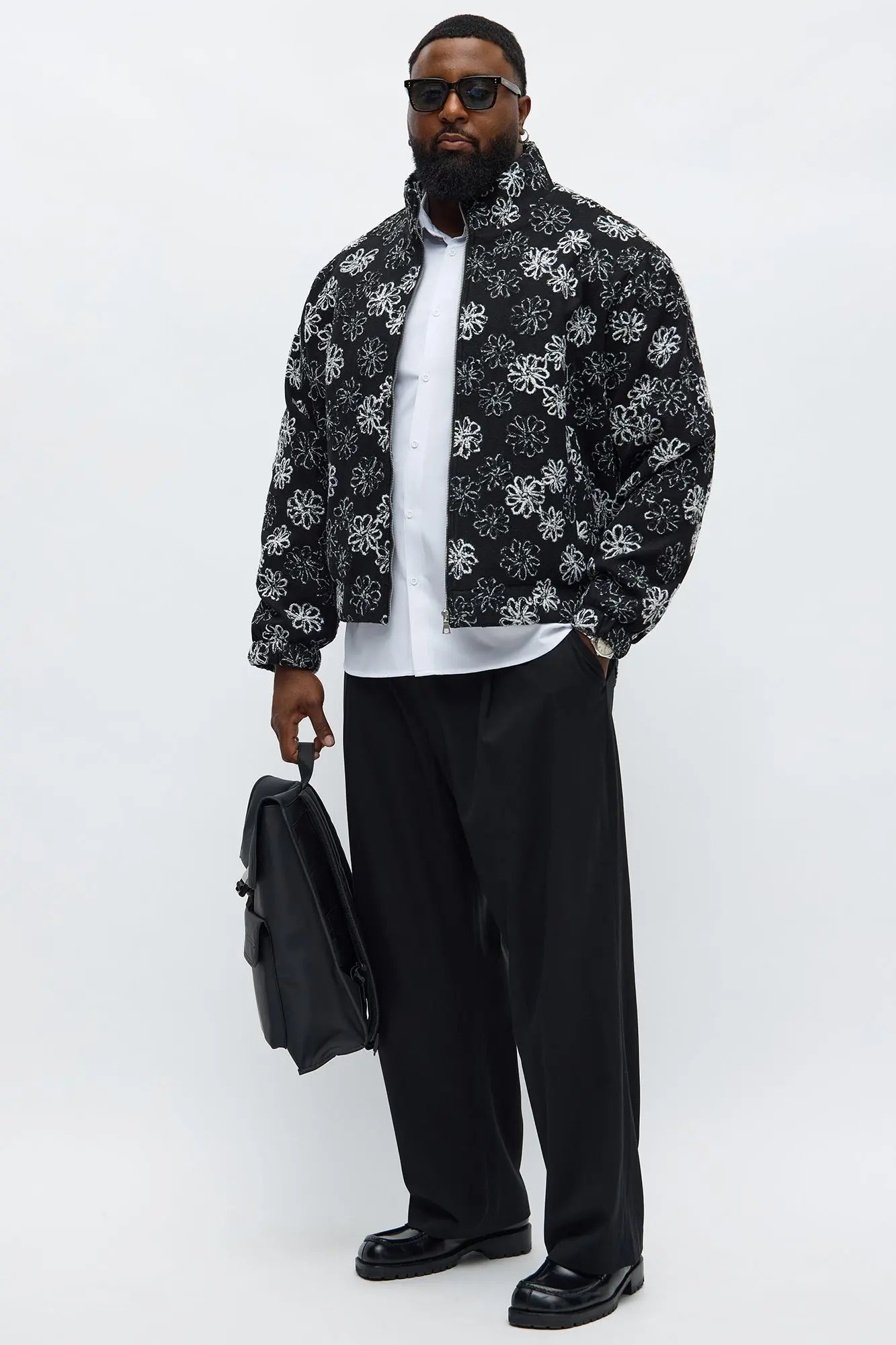 Relaxed Textured Gardenia Bomber Jacket - Black/combo