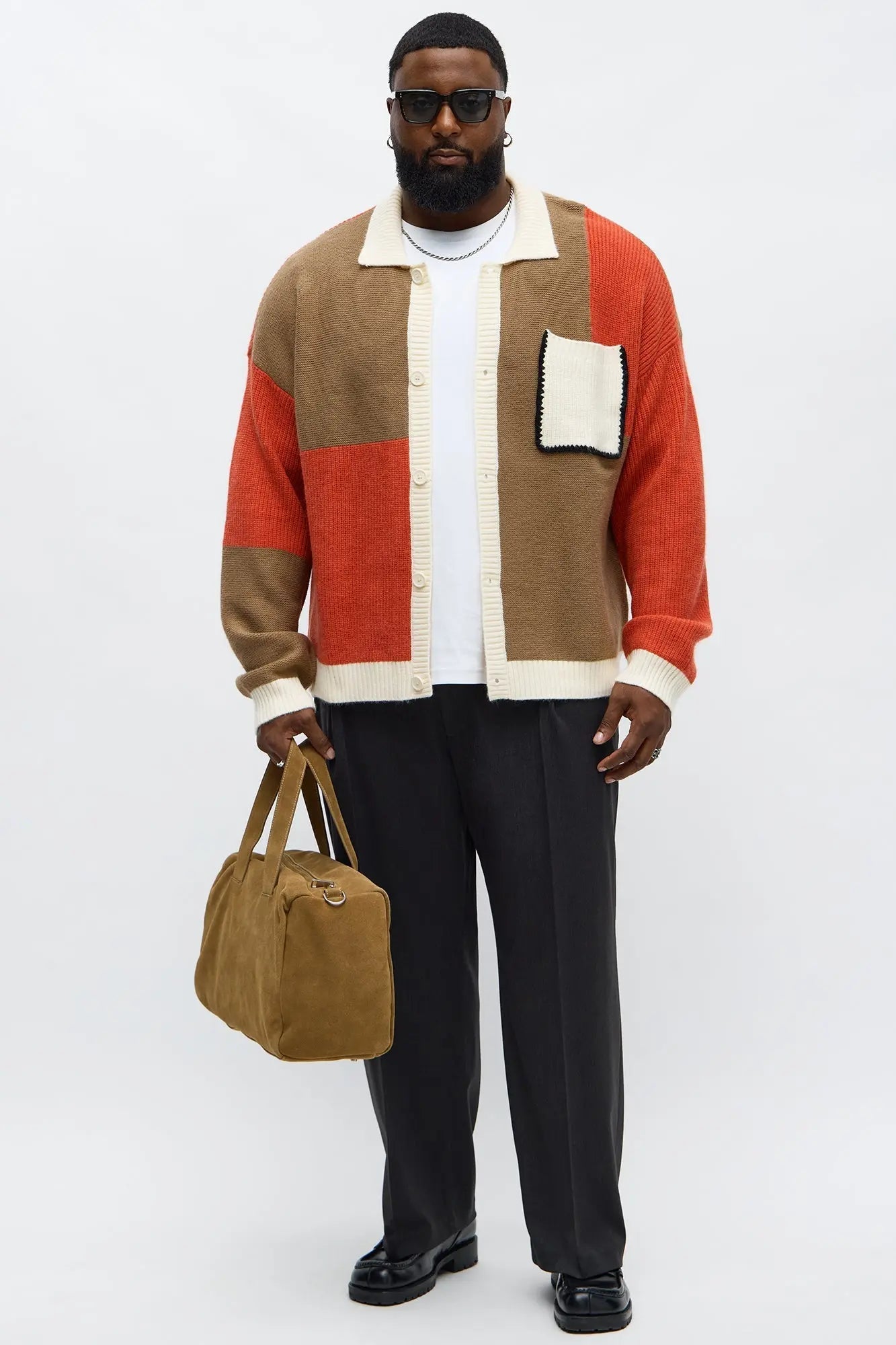 Home Hearth Collared Cardigan - Rust/combo