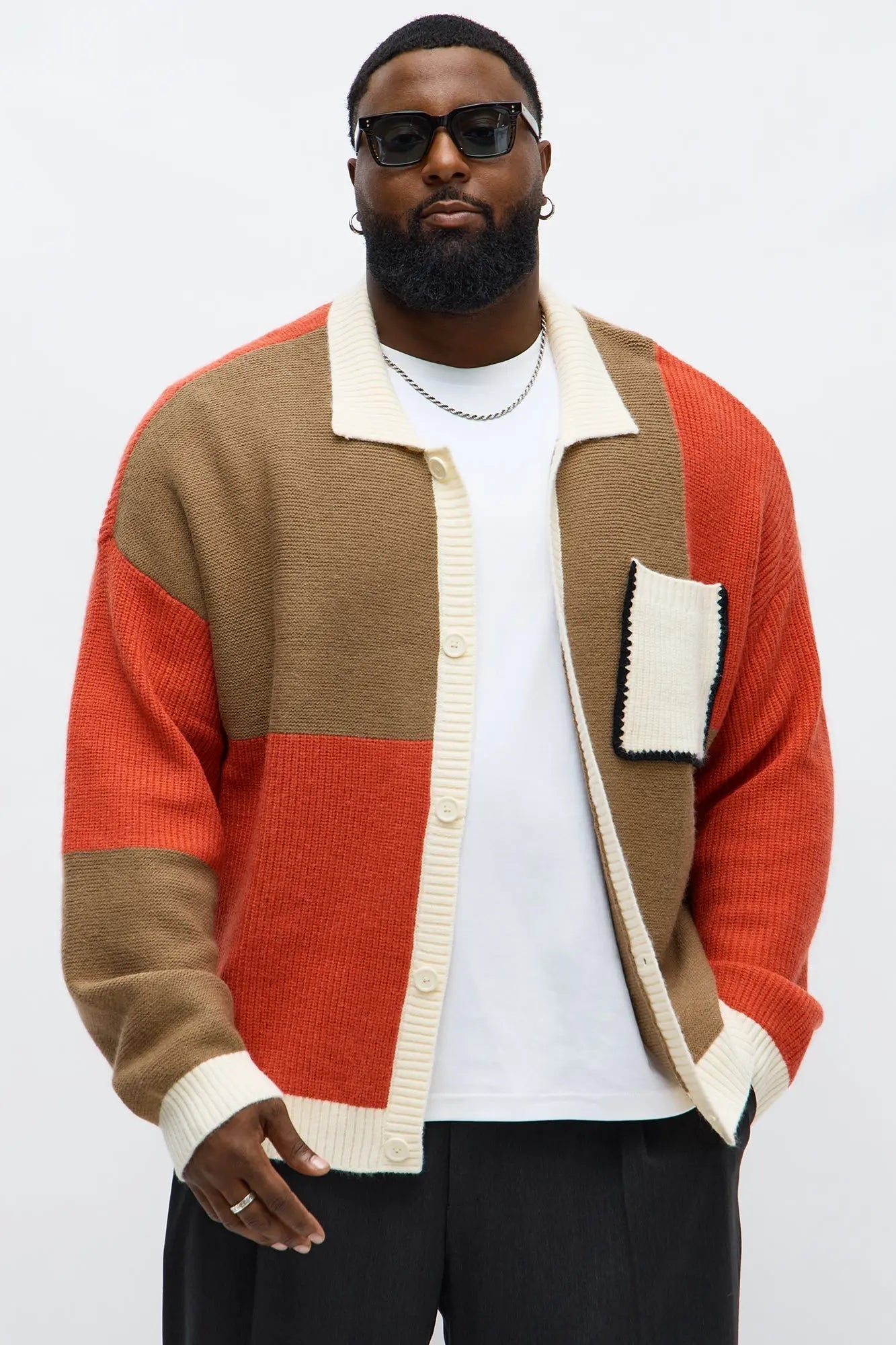 Home Hearth Collared Cardigan - Rust/combo