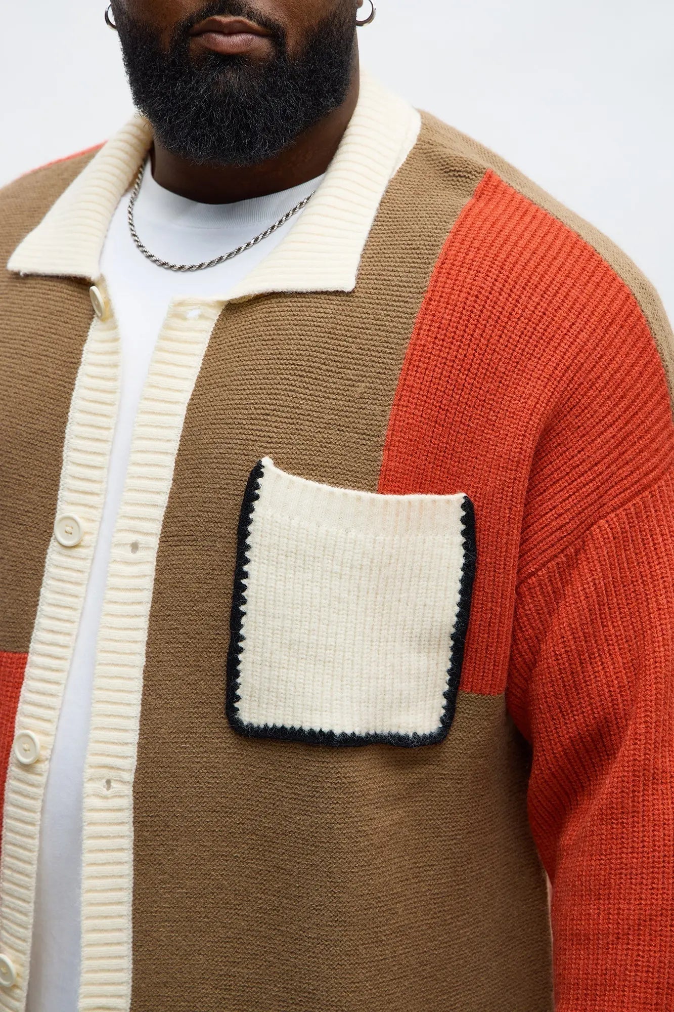 Home Hearth Collared Cardigan - Rust/combo