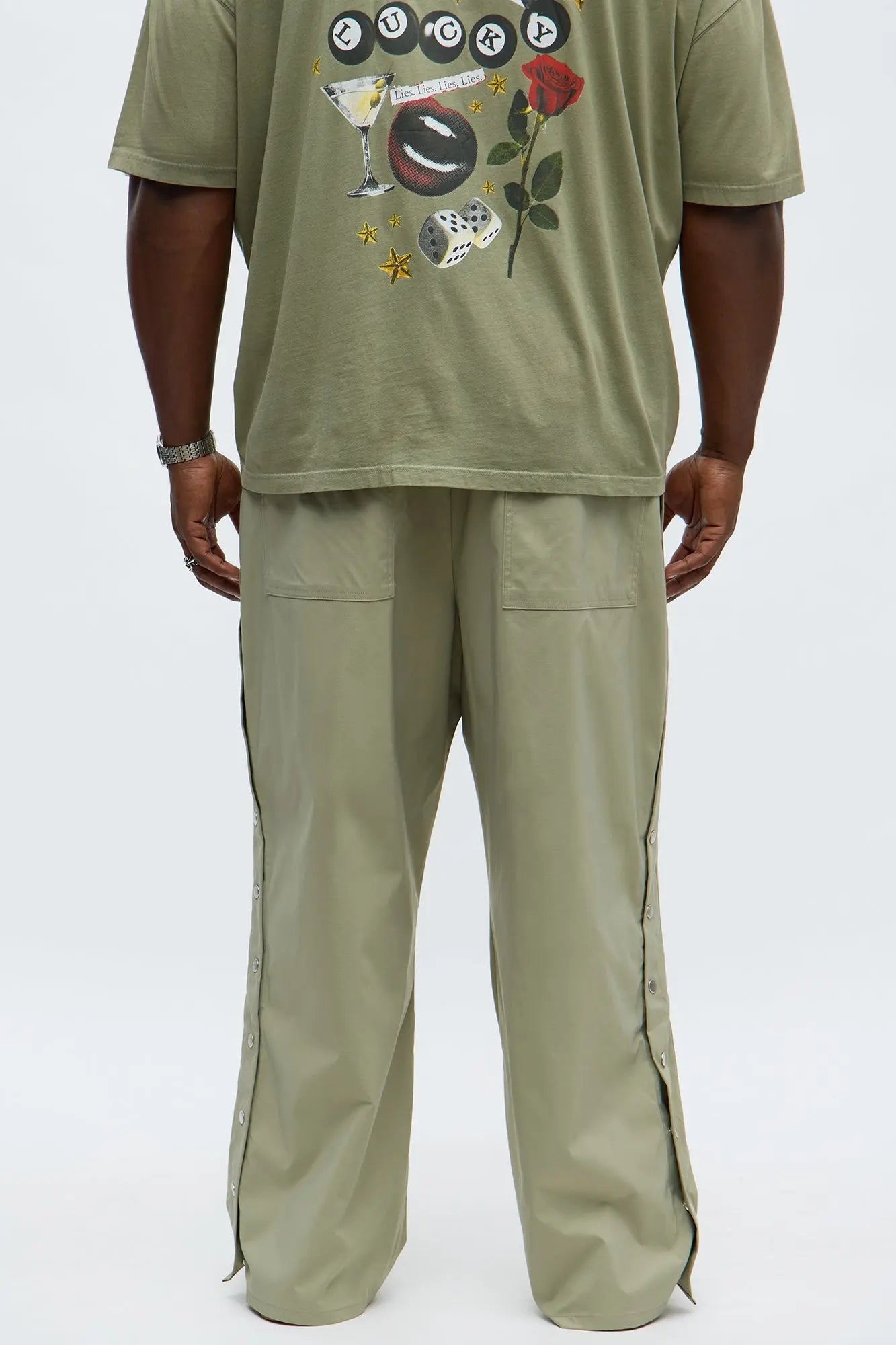Baggy Lose Control Snap Button Pant - Sage