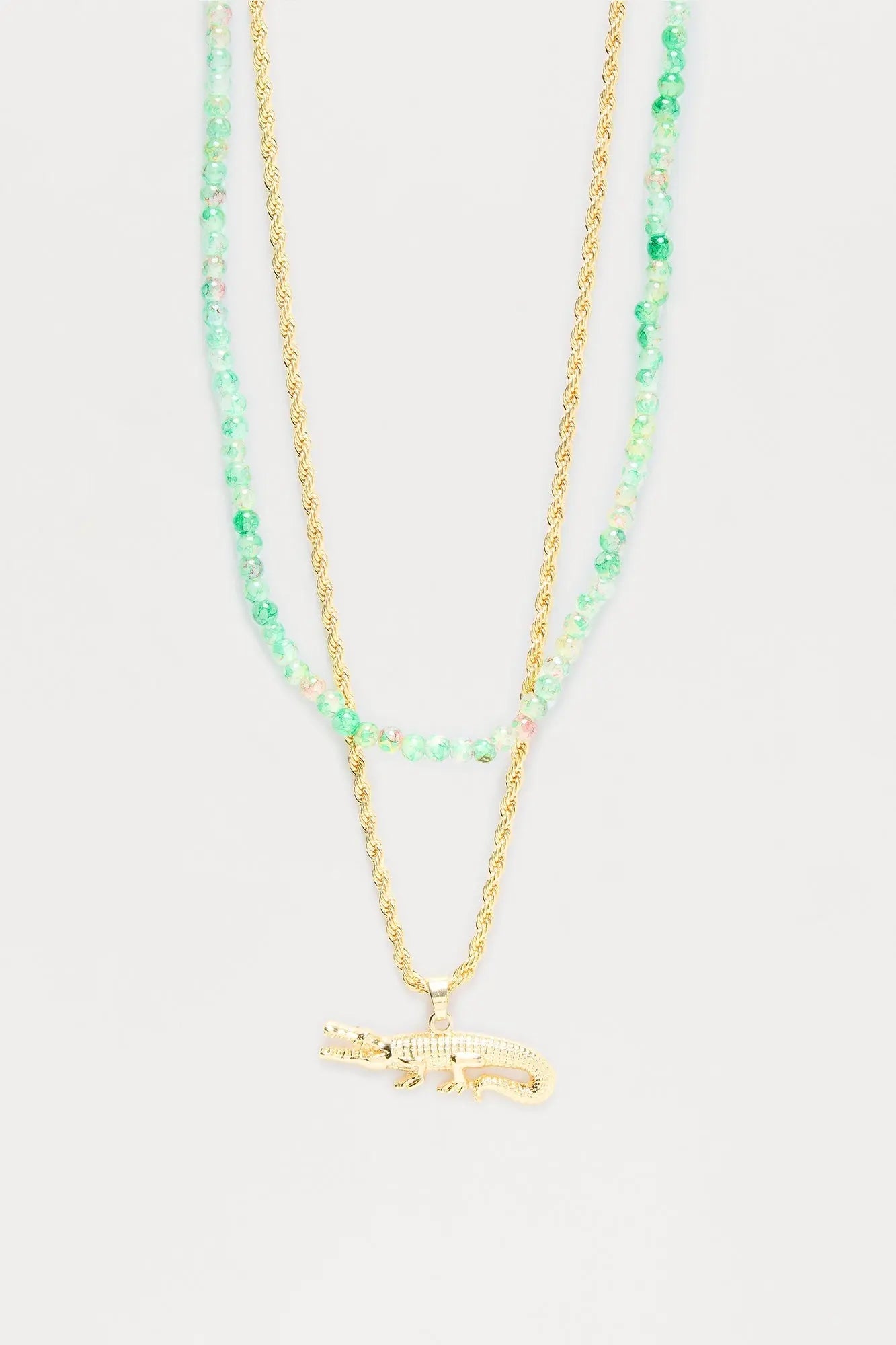 Crocodile Two Piece Beaded Necklace Set - Gold/combo