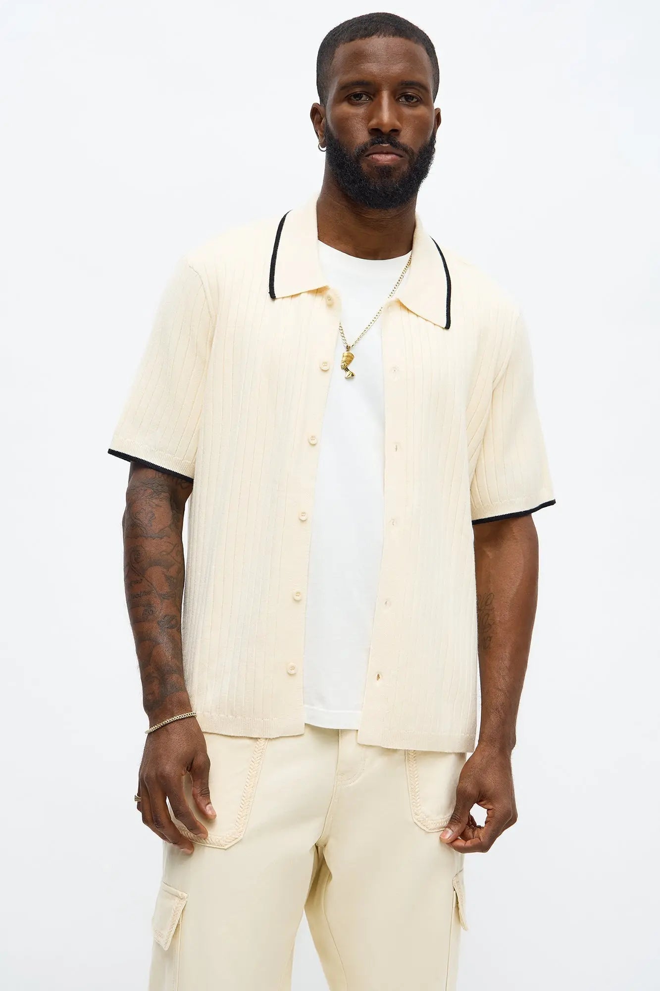 Garrison Knitted Button Up Shirt - Cream