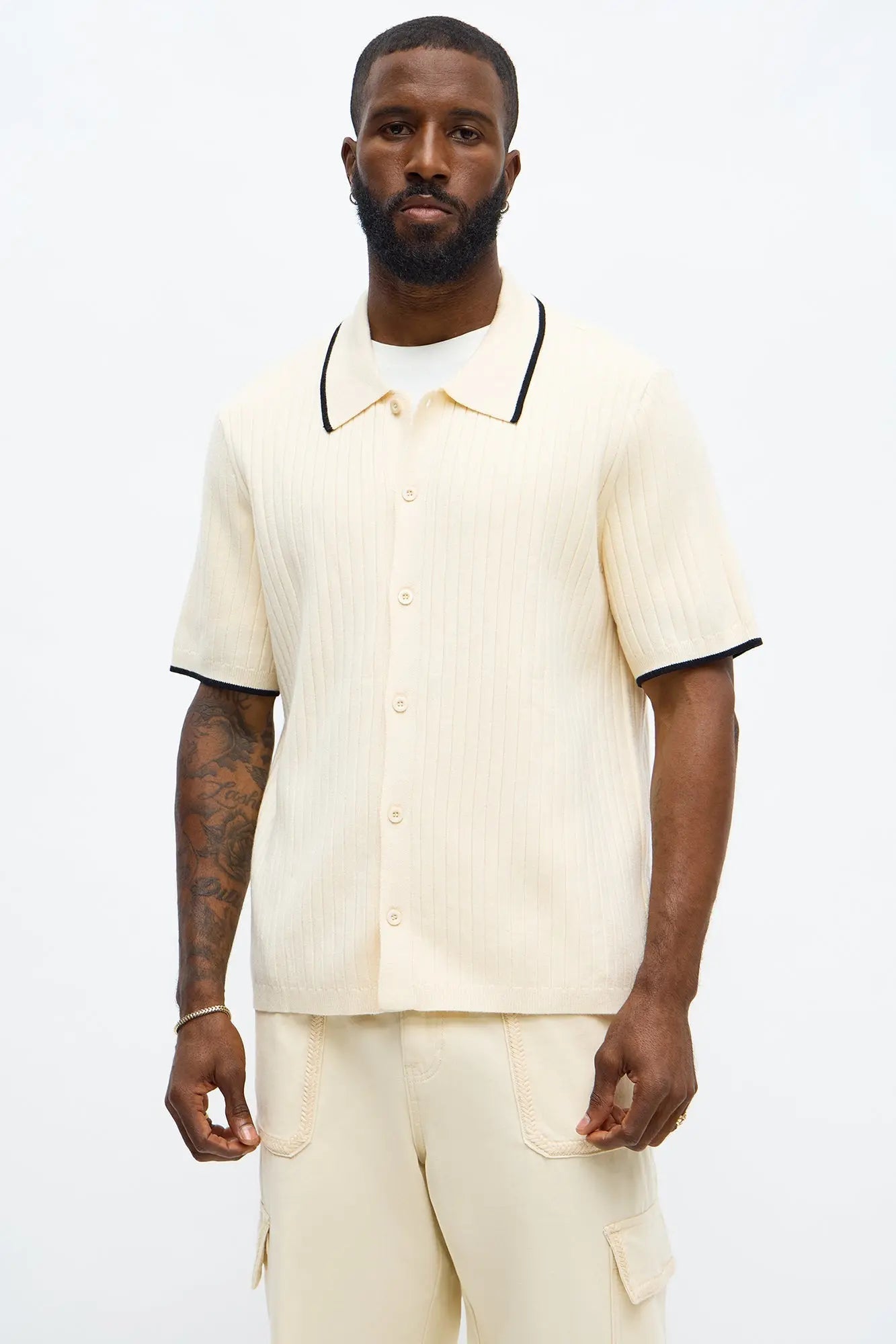 Garrison Knitted Button Up Shirt - Cream