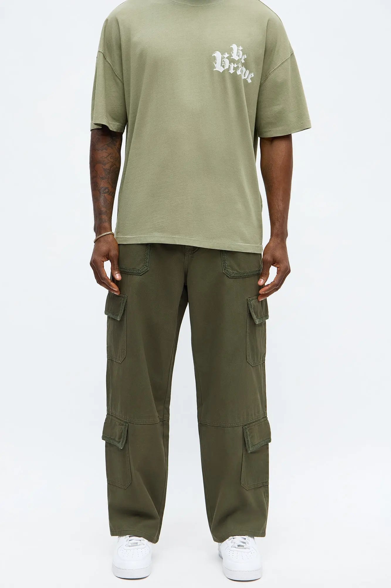 Baggy Chain Stitch Cargo Pant - Olive