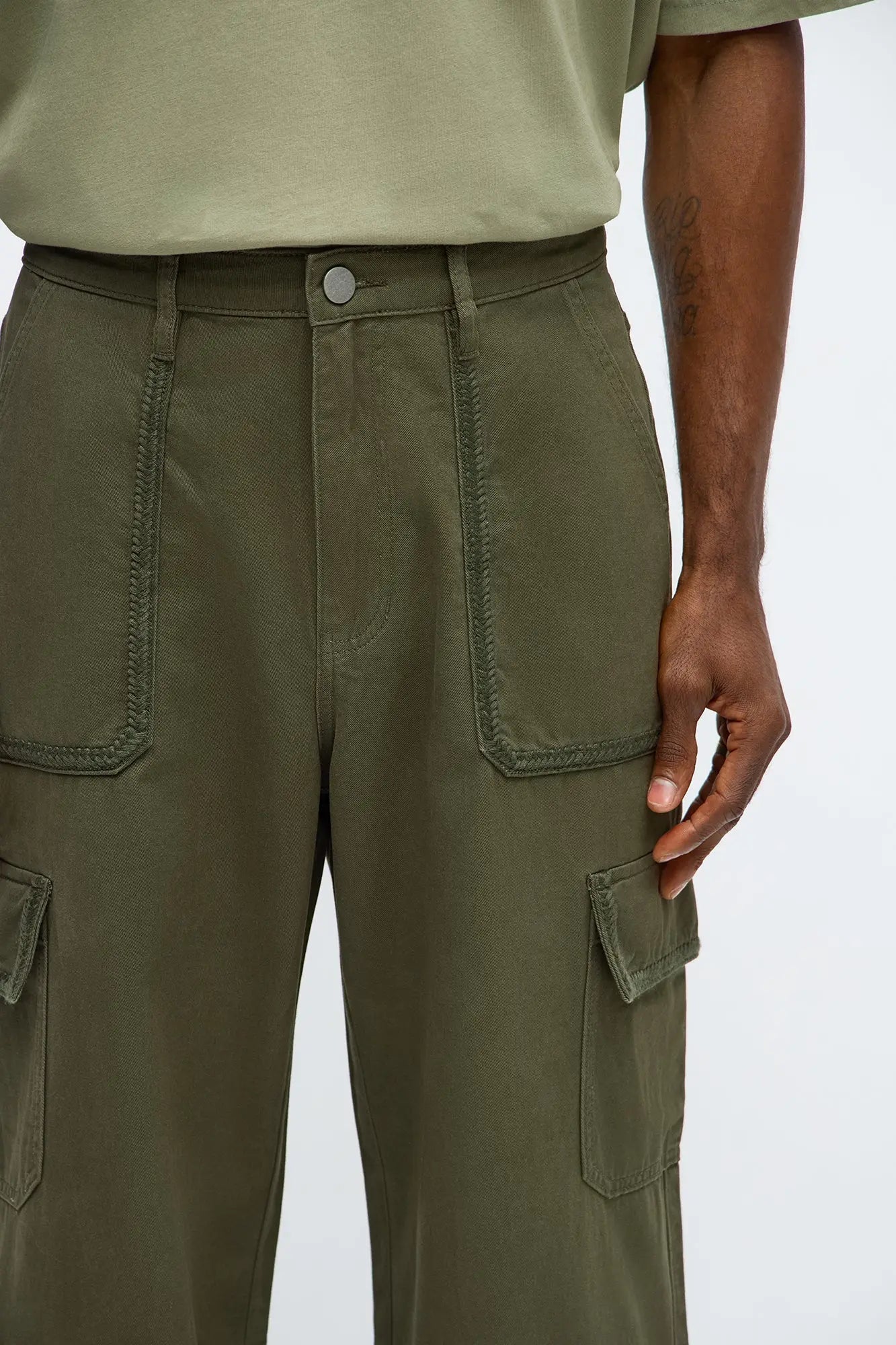 Baggy Chain Stitch Cargo Pant - Olive