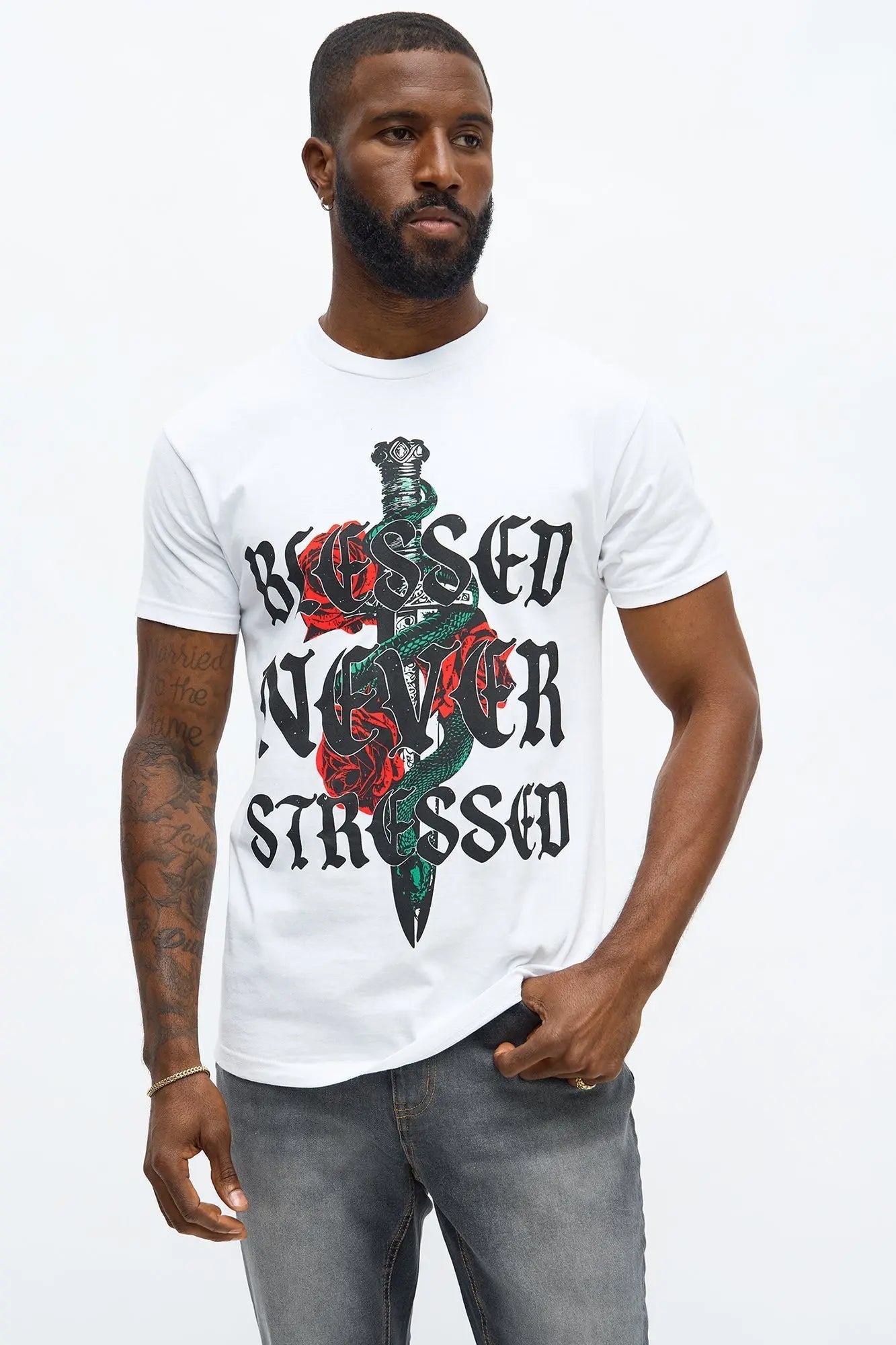 Blessed Never Stressed Short Sleeve Tee - White