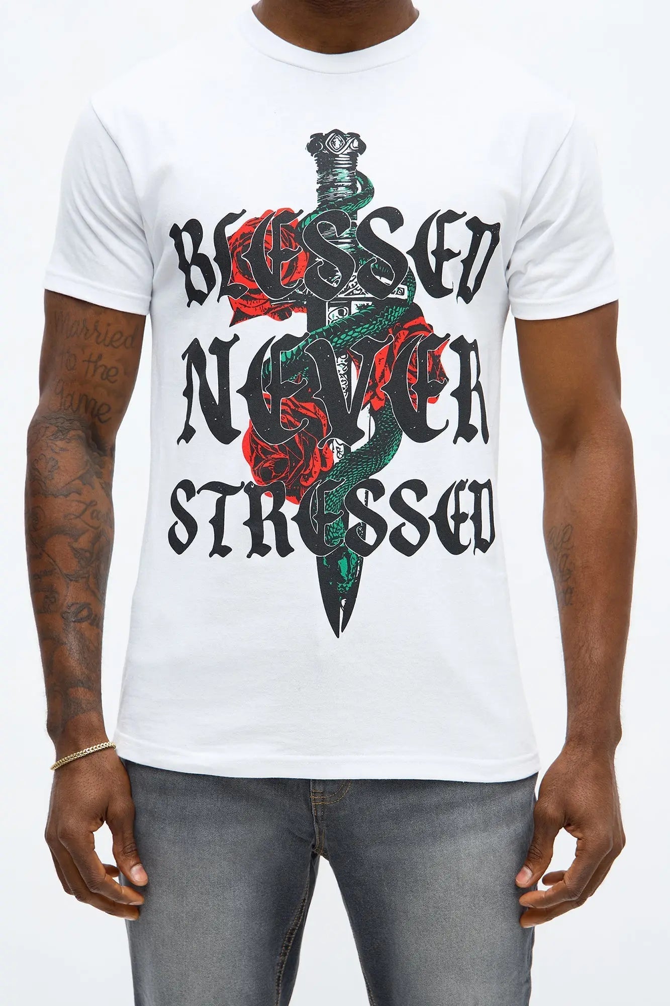 Blessed Never Stressed Short Sleeve Tee - White