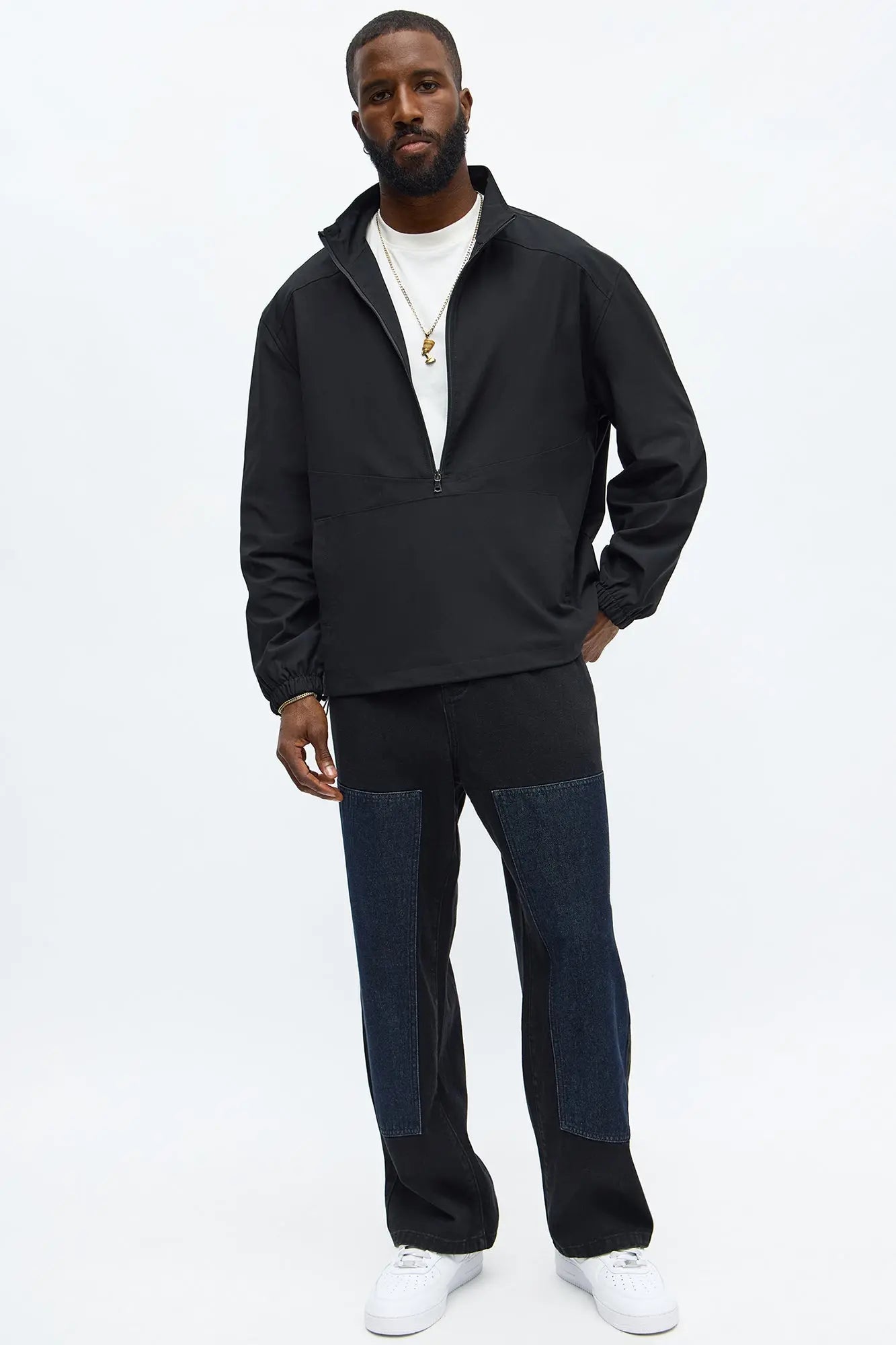 Cedric Half Zip Tech Anorak Jacket - Black