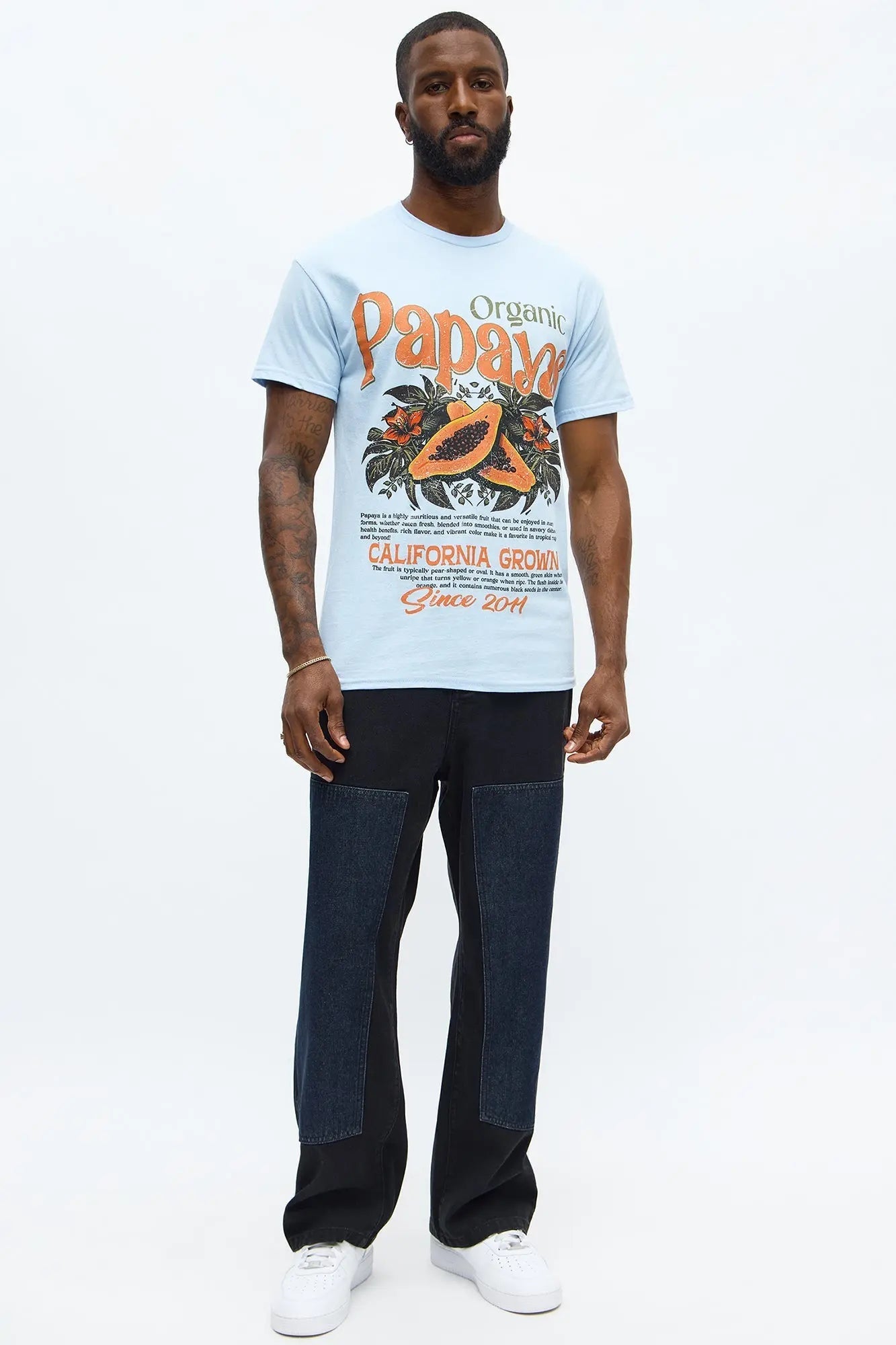 California Grown Papayas Short Sleeve Tee - Light Blue