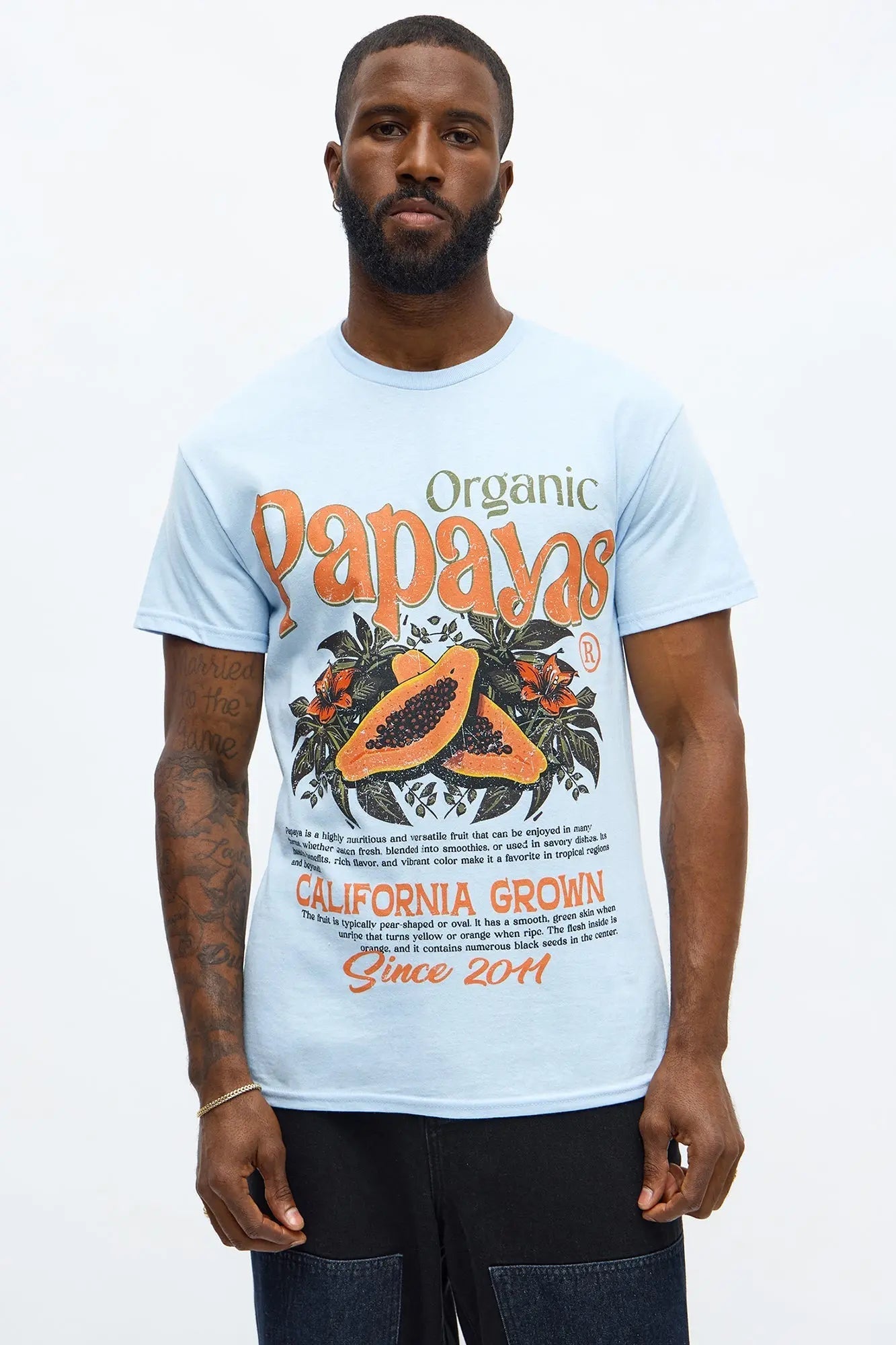 California Grown Papayas Short Sleeve Tee - Light Blue