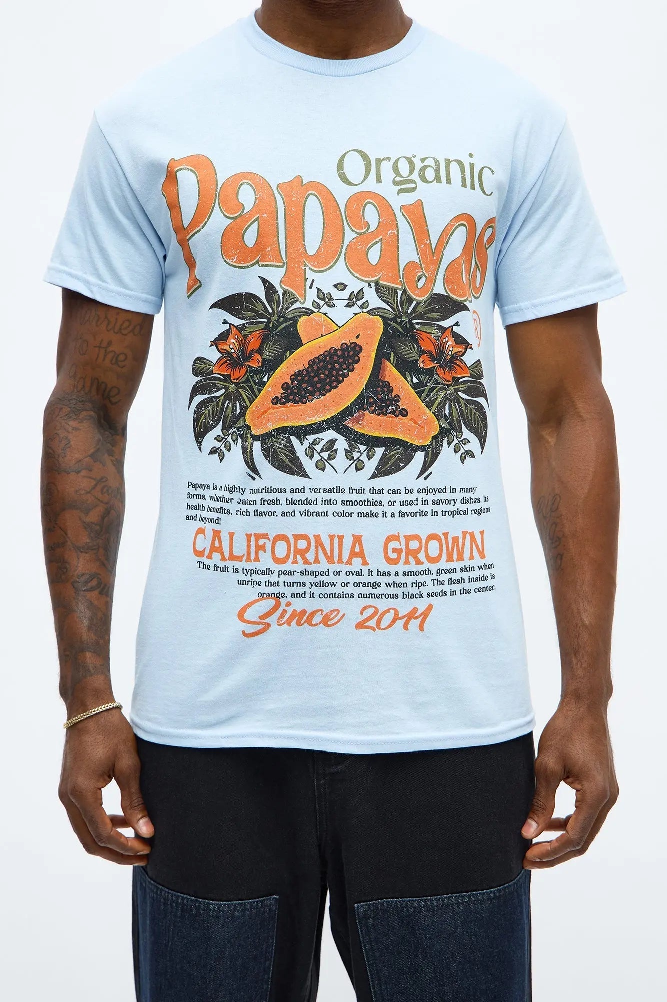 California Grown Papayas Short Sleeve Tee - Light Blue