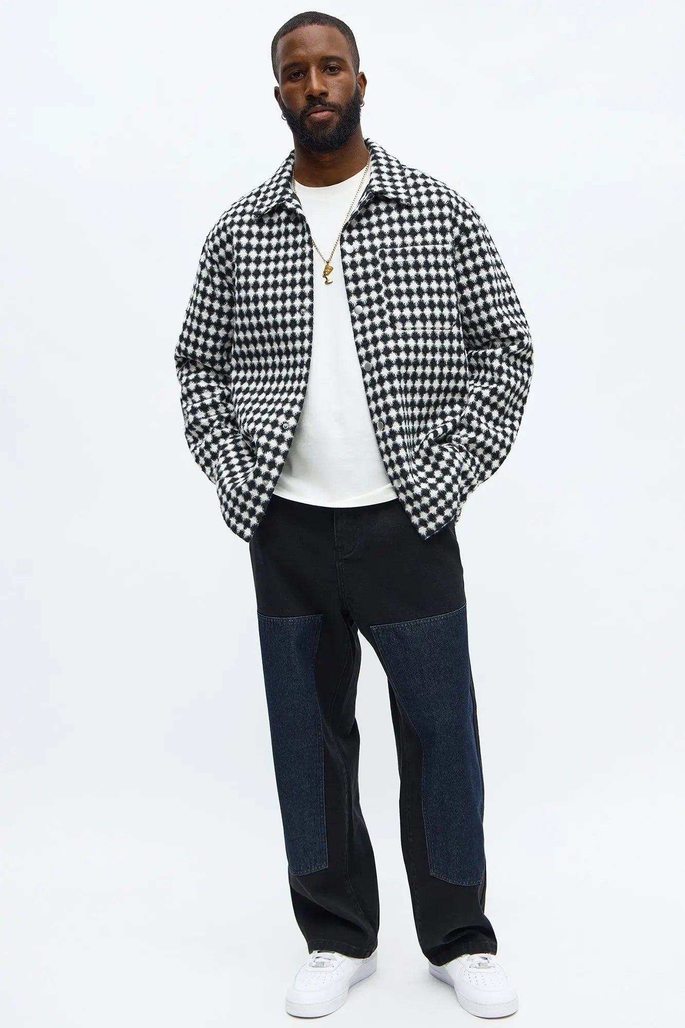 Textured Strike Out Shacket - Black/White
