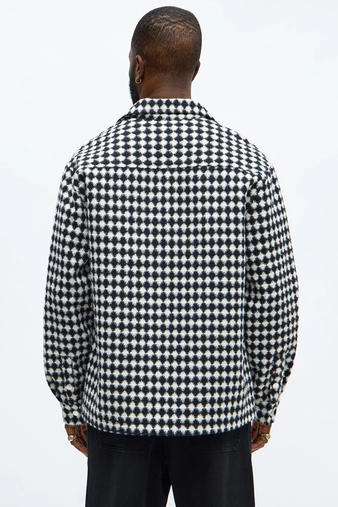 Textured Strike Out Shacket - Black/White