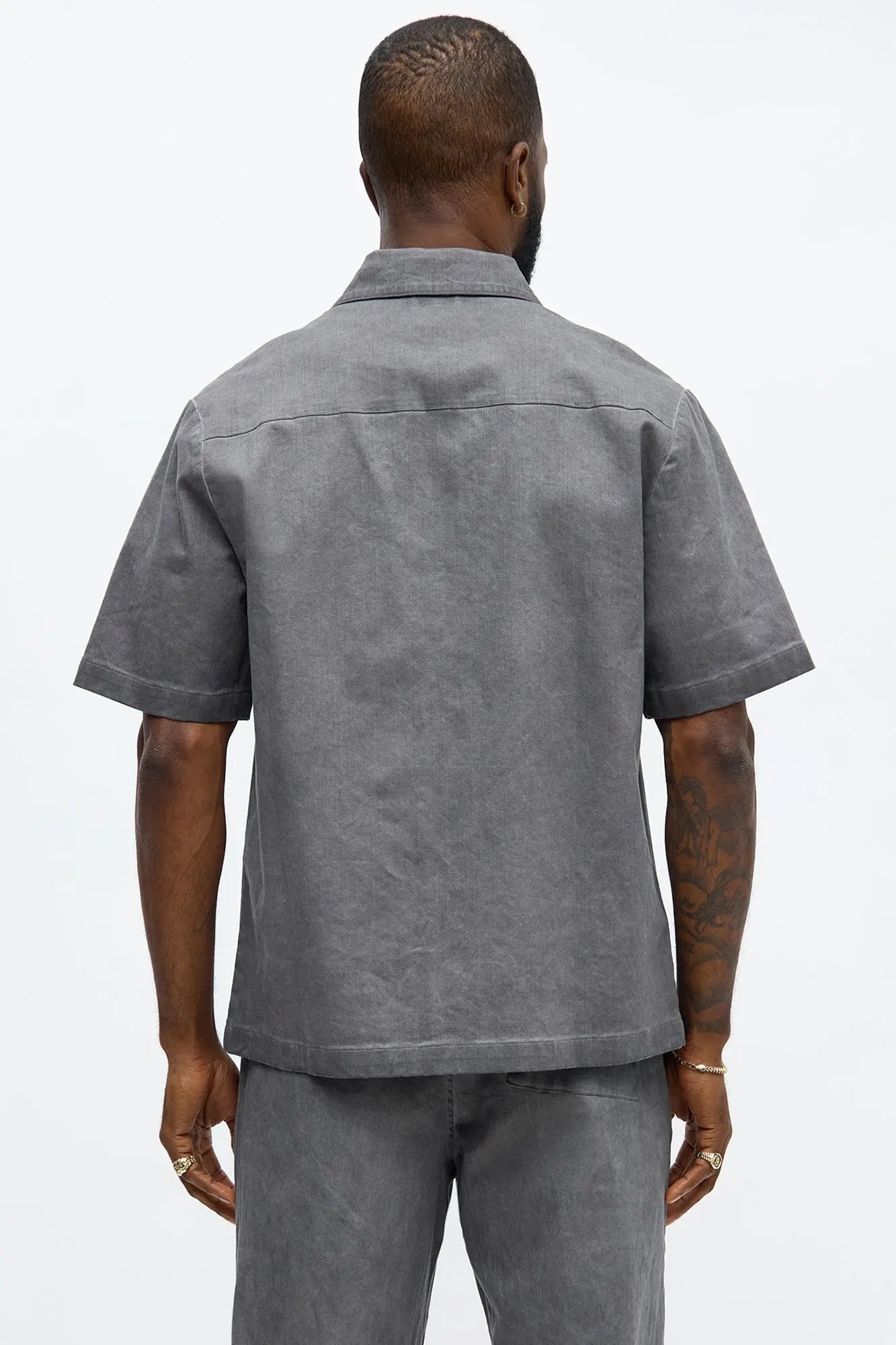 Faded Out Short Sleeve Button Up Shirt - Grey