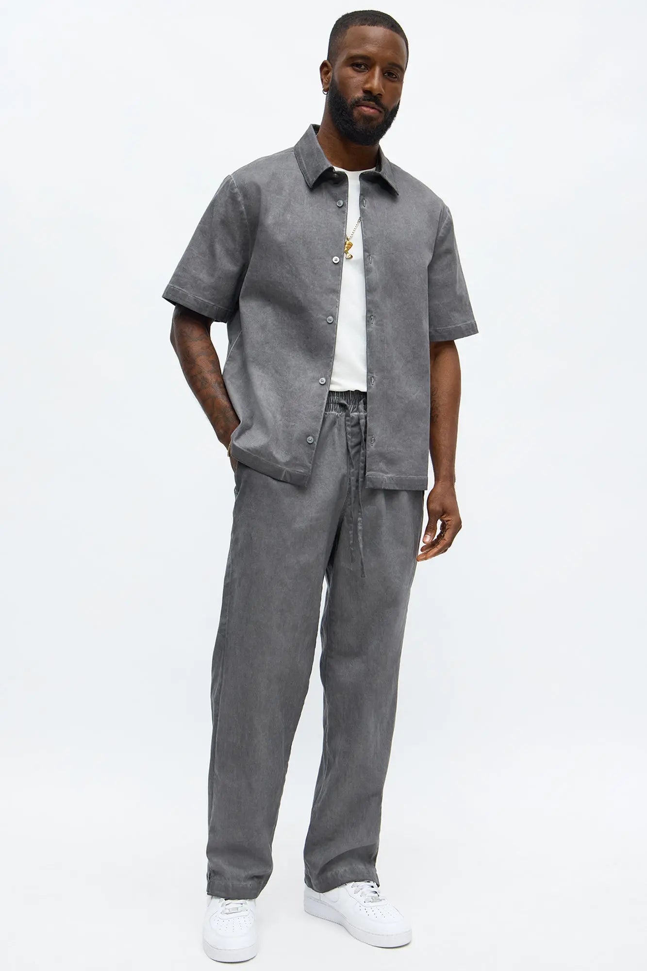 Straight Faded Out Slit E-Waist Pant - Grey