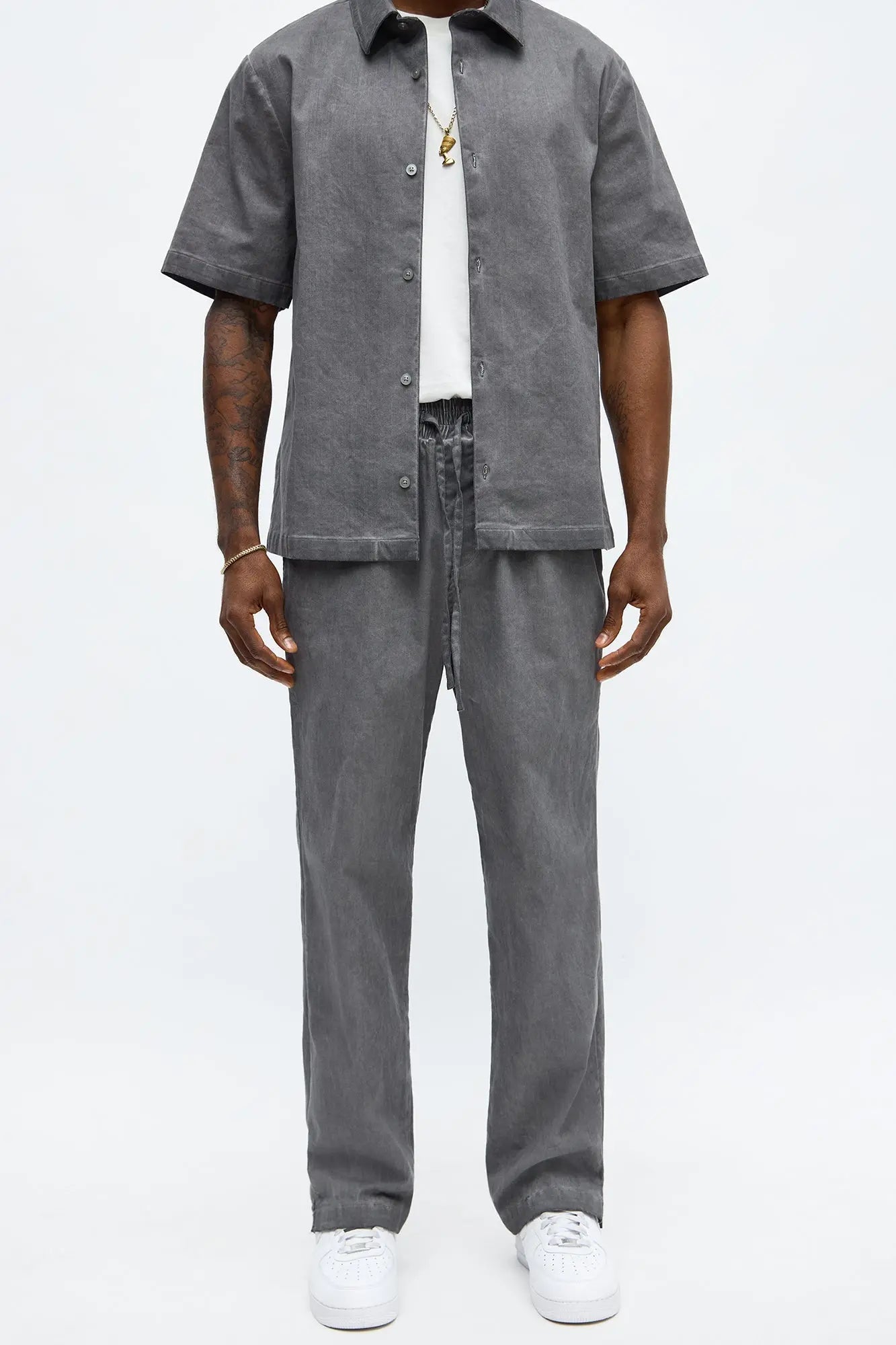 Straight Faded Out Slit E-Waist Pant - Grey
