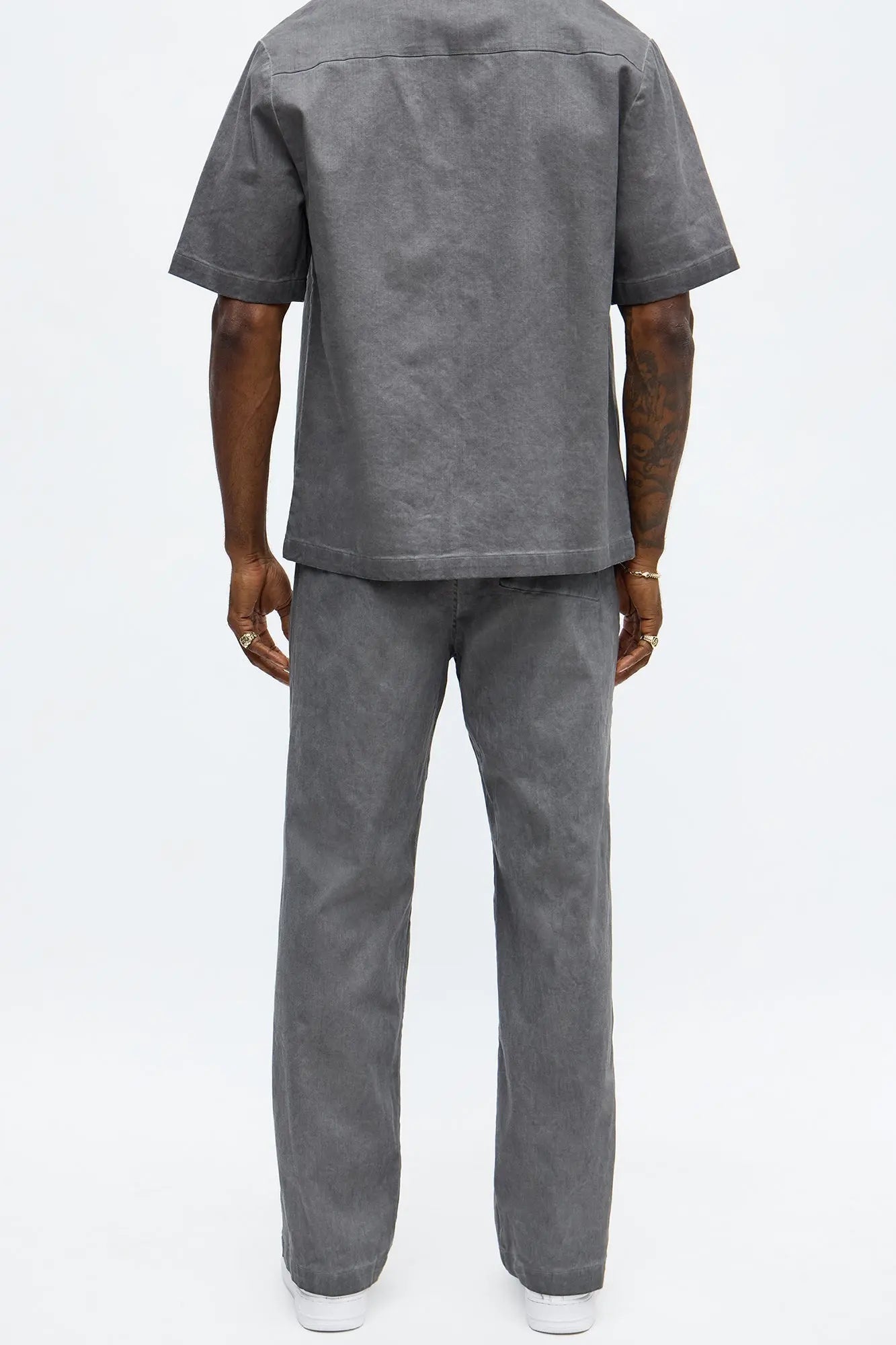 Straight Faded Out Slit E-Waist Pant - Grey