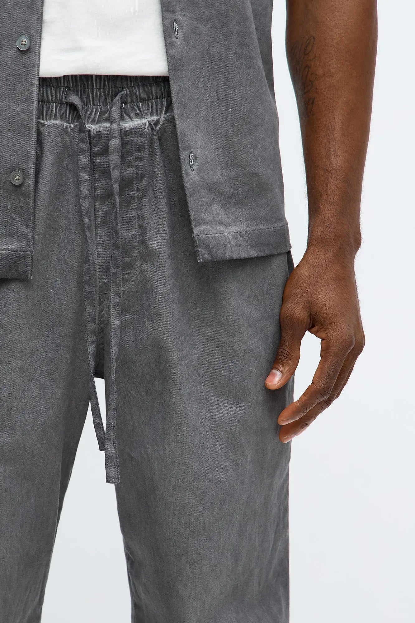 Straight Faded Out Slit E-Waist Pant - Grey