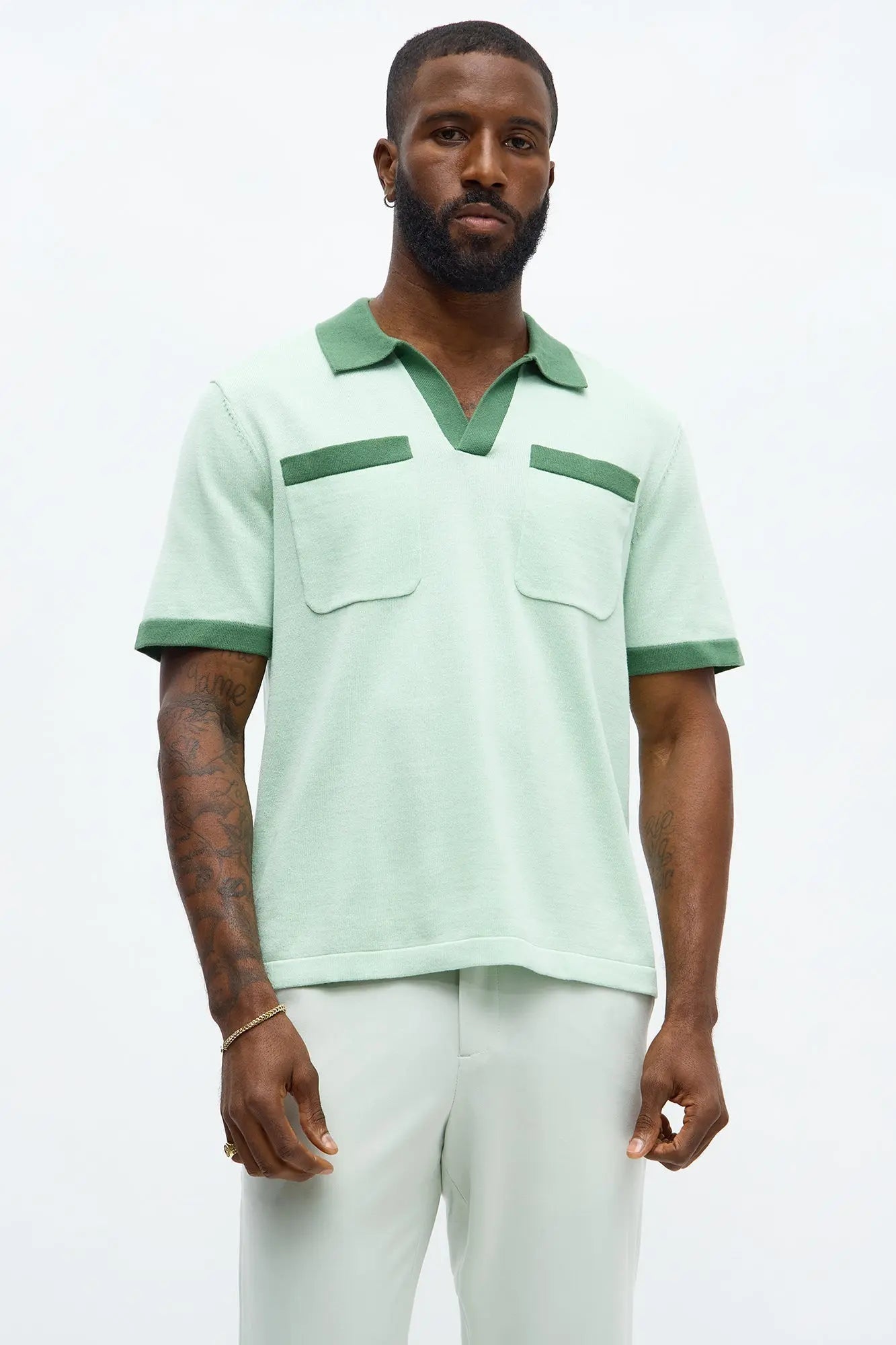 Oversized Exaggerated Pockets Lounge Polo - Green/combo