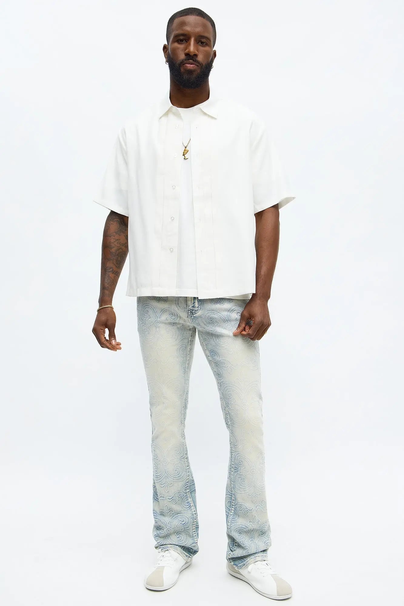 Stacked Skinny Flare Mystic Embroidered Jean - Light Wash
