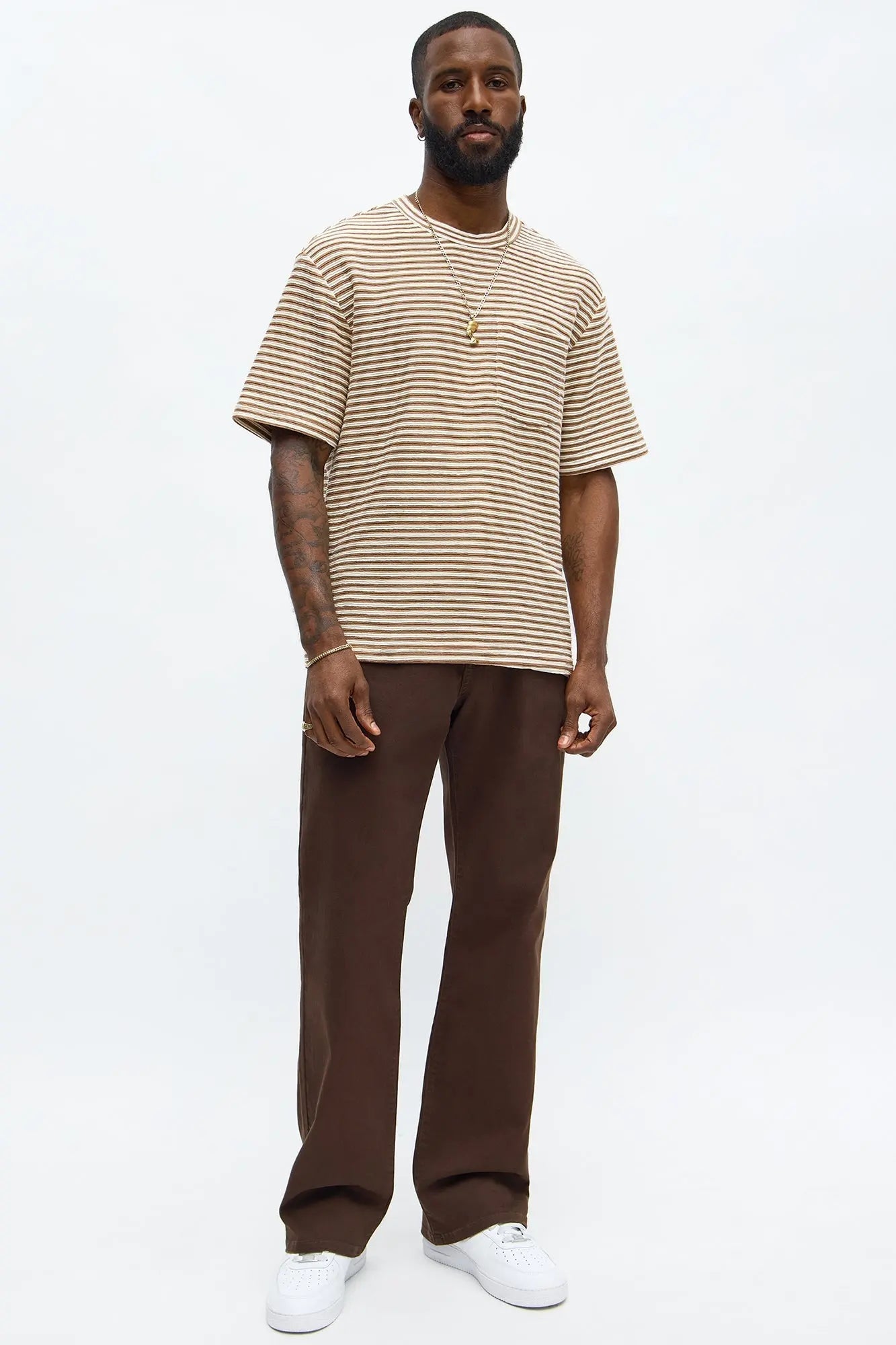 Rib Textured Stripe Relaxed Tee - Brown Combo