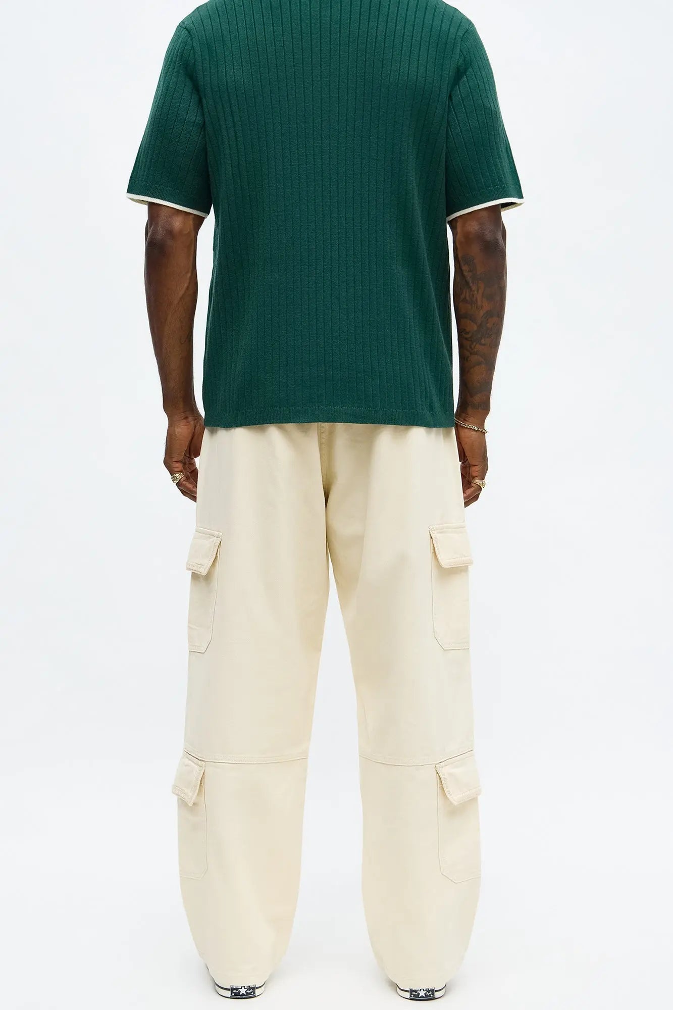 Baggy Chain Stitch Cargo Pant - Khaki