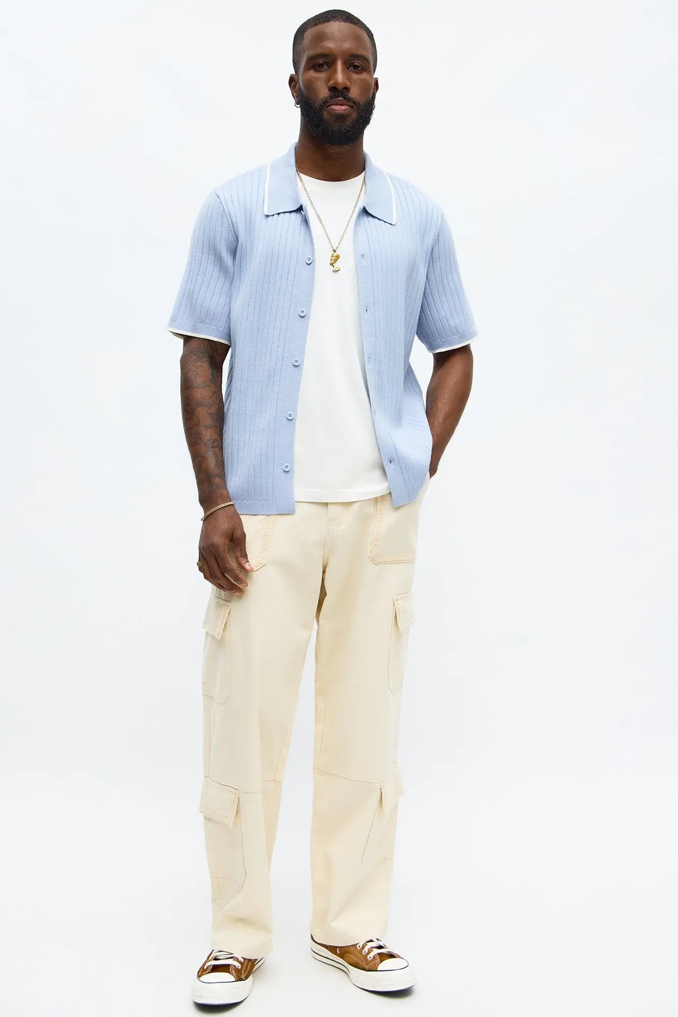 Garrison Knitted Button Up Shirt - Blue