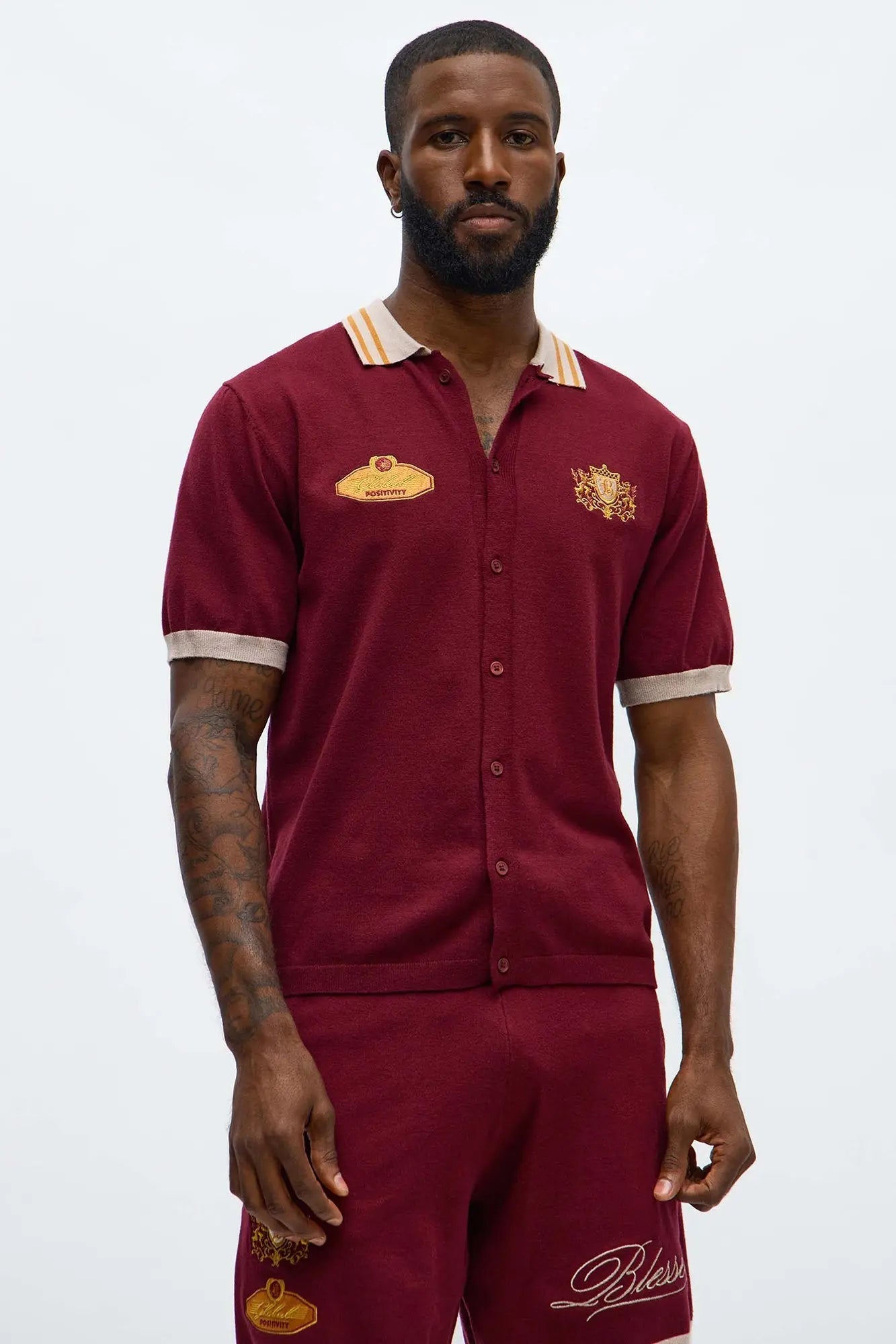 Regular Fit Blessed Sweater Button Up Shirt - Burgundy
