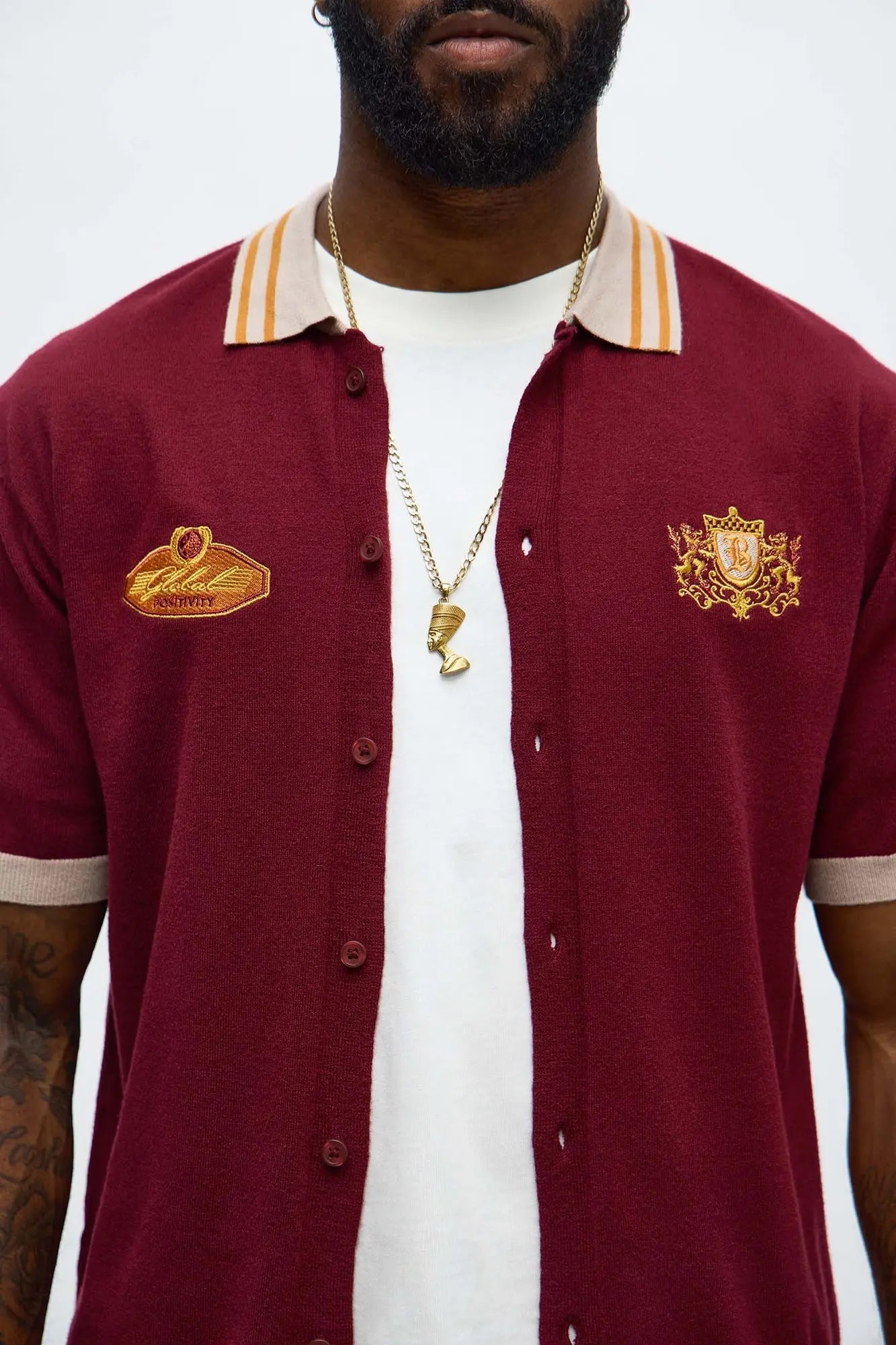 Regular Fit Blessed Sweater Button Up Shirt - Burgundy